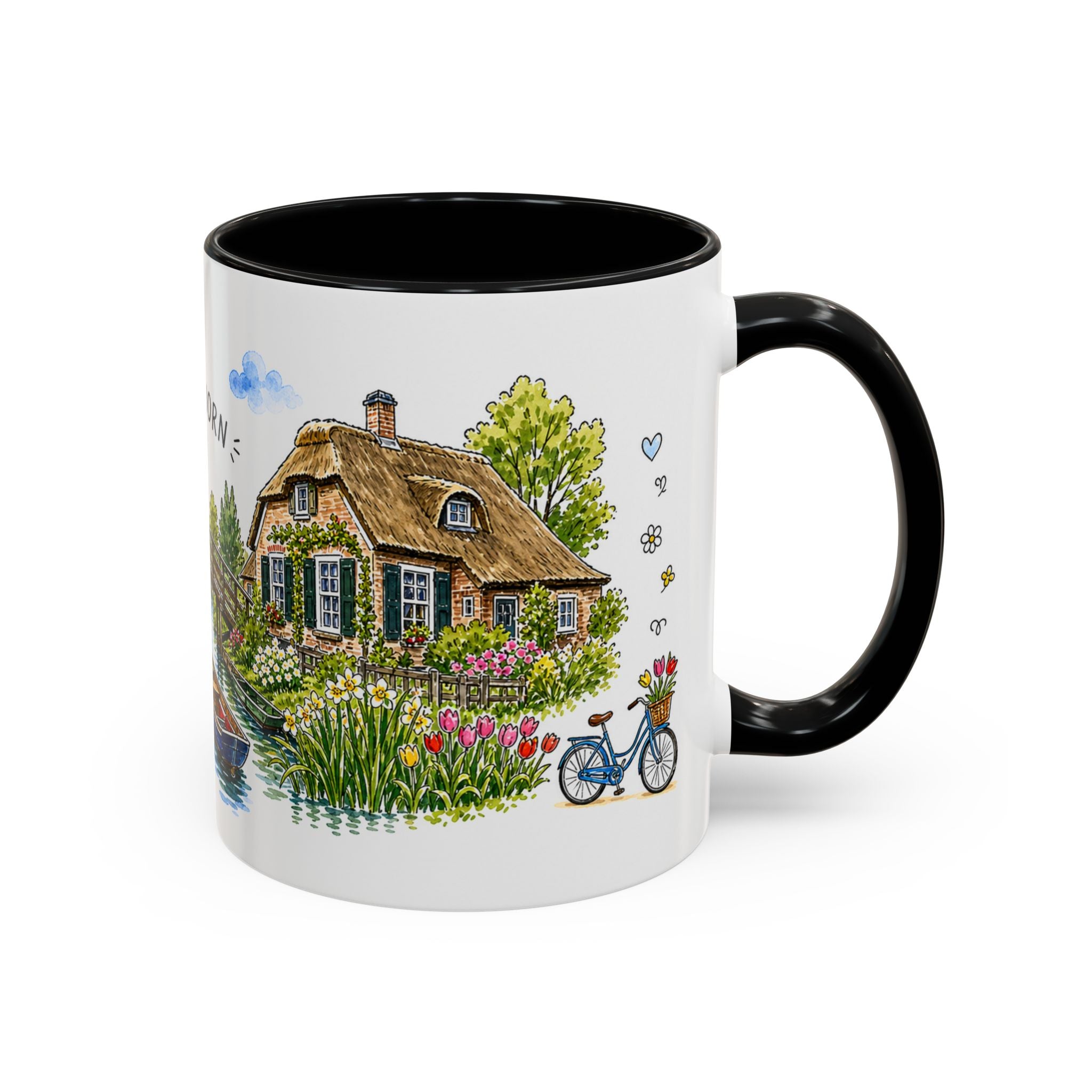 Giethoorn Illustrated Travel Mug | Netherlands Souvenir Accent Coffee Mug | 11oz 15oz Ceramic Cup