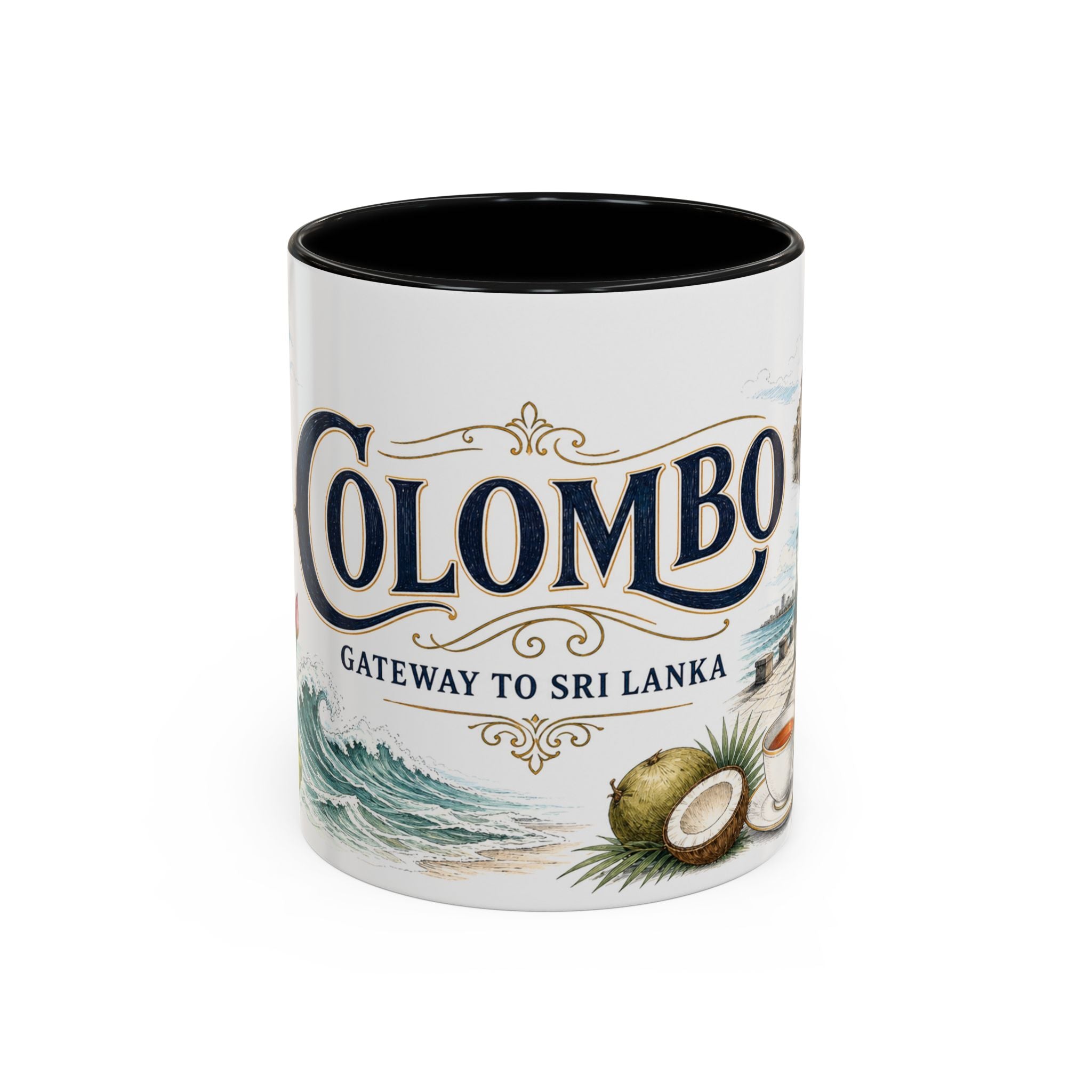 Colombo Coffee Mug | Sri Lanka Travel Souvenir | Vintage Illustrated City Gift | 11 oz 15 oz Accent Mug