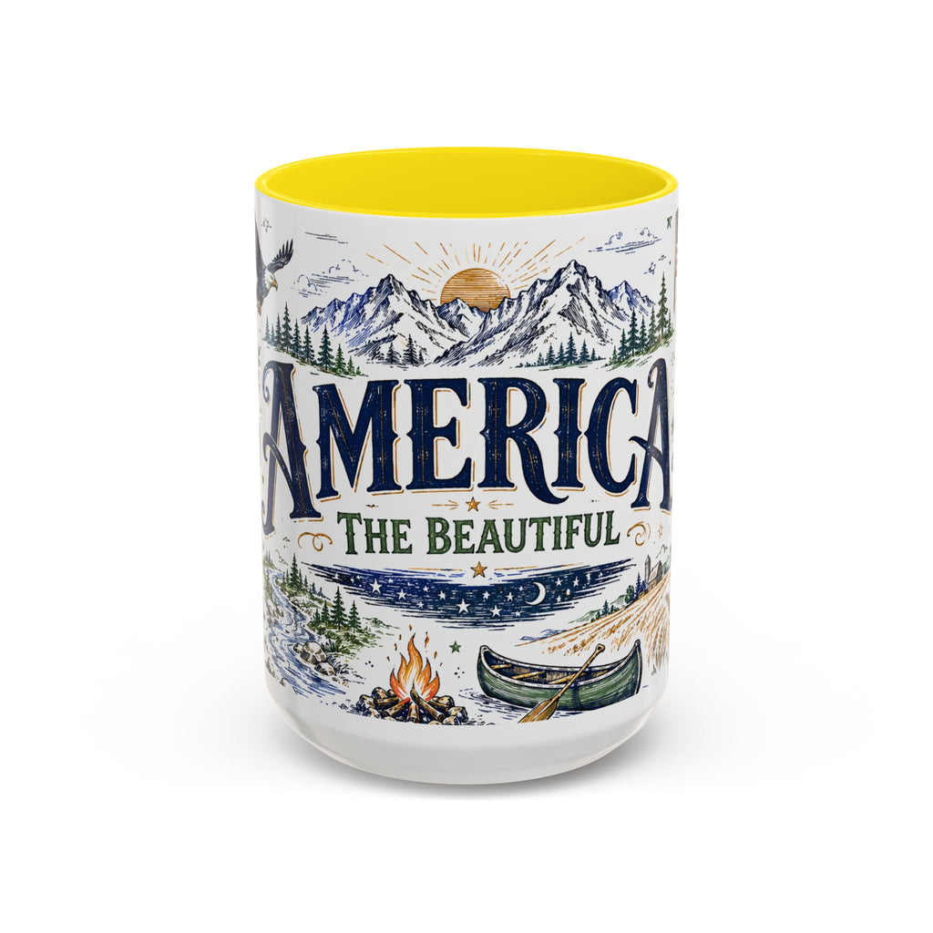 America the Beautiful Coffee Mug | Patriotic USA Gift | Accent Color Ceramic 11oz 15oz