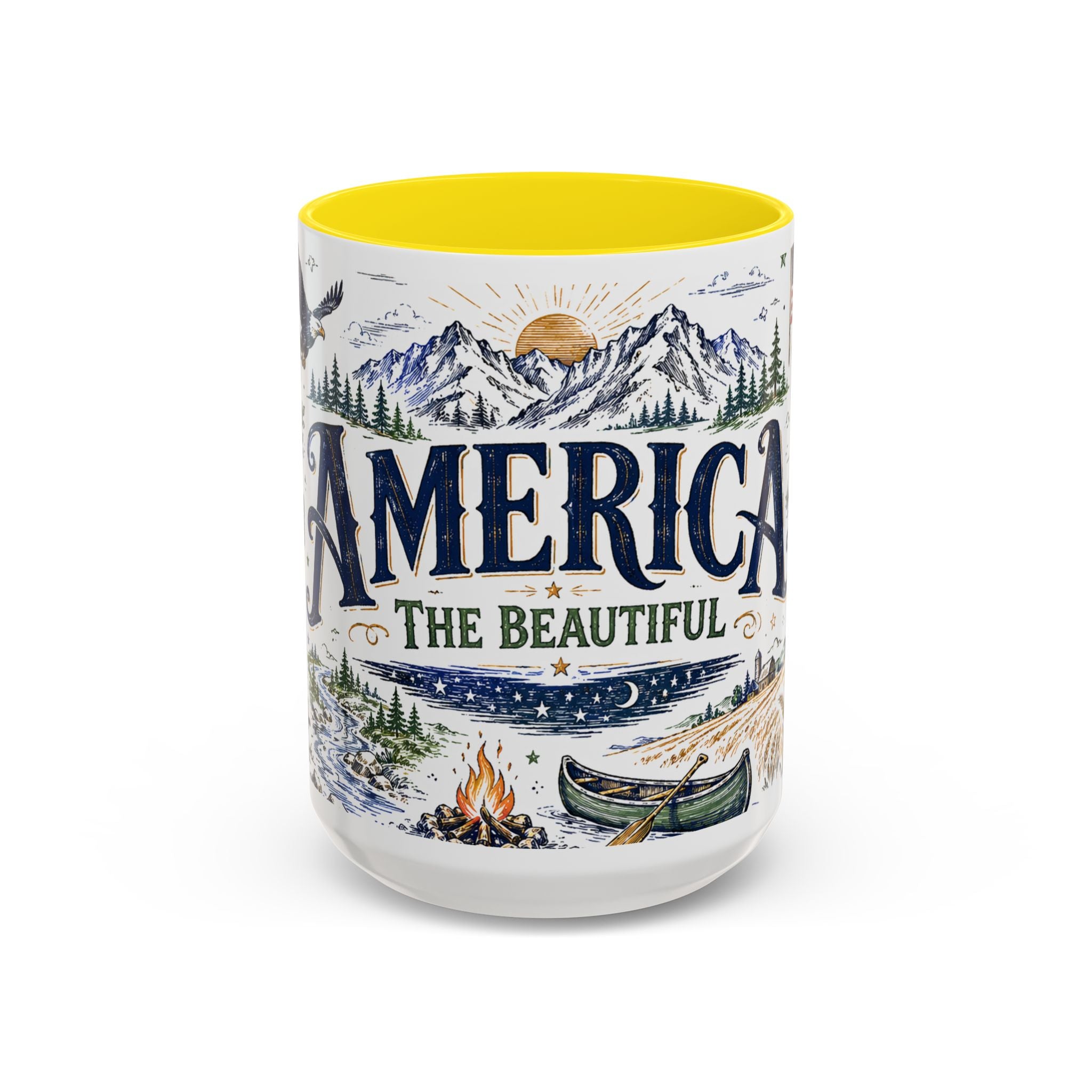 America the Beautiful Coffee Mug | Patriotic USA Gift | Accent Color Ceramic 11oz 15oz