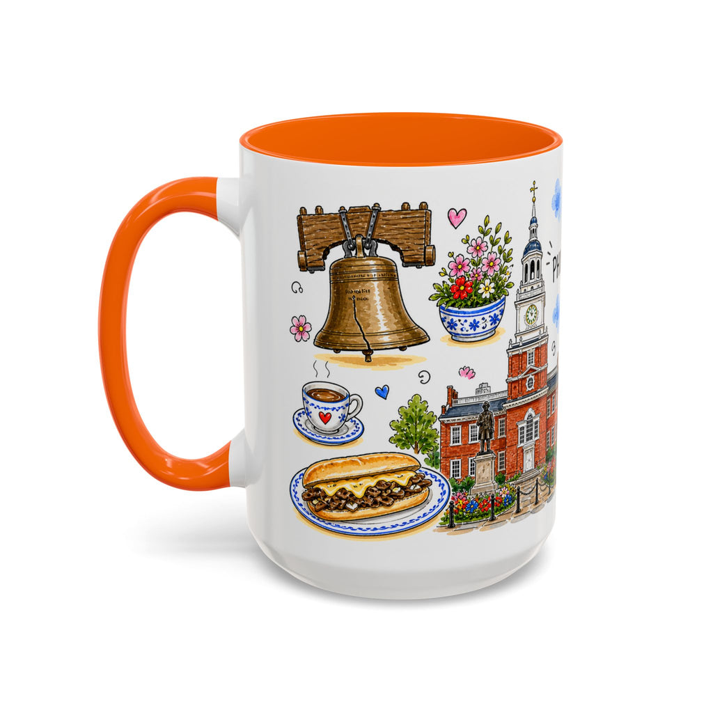 Philadelphia Illustrated Travel Mug | City Souvenir Accent Coffee Mug | 11oz 15oz Ceramic Cup