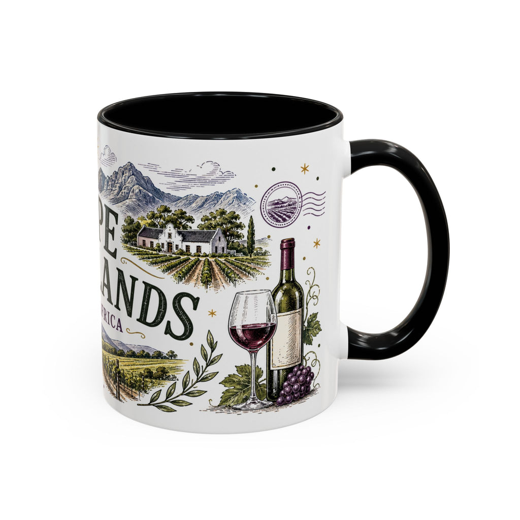 Cape Winelands Coffee Mug | Travel Destination Souvenir Gift | Accent Color Ceramic 11oz 15oz