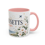 Massachusetts State Map Mug | Coastal Scene, Botanical Accents (11oz, 15oz)