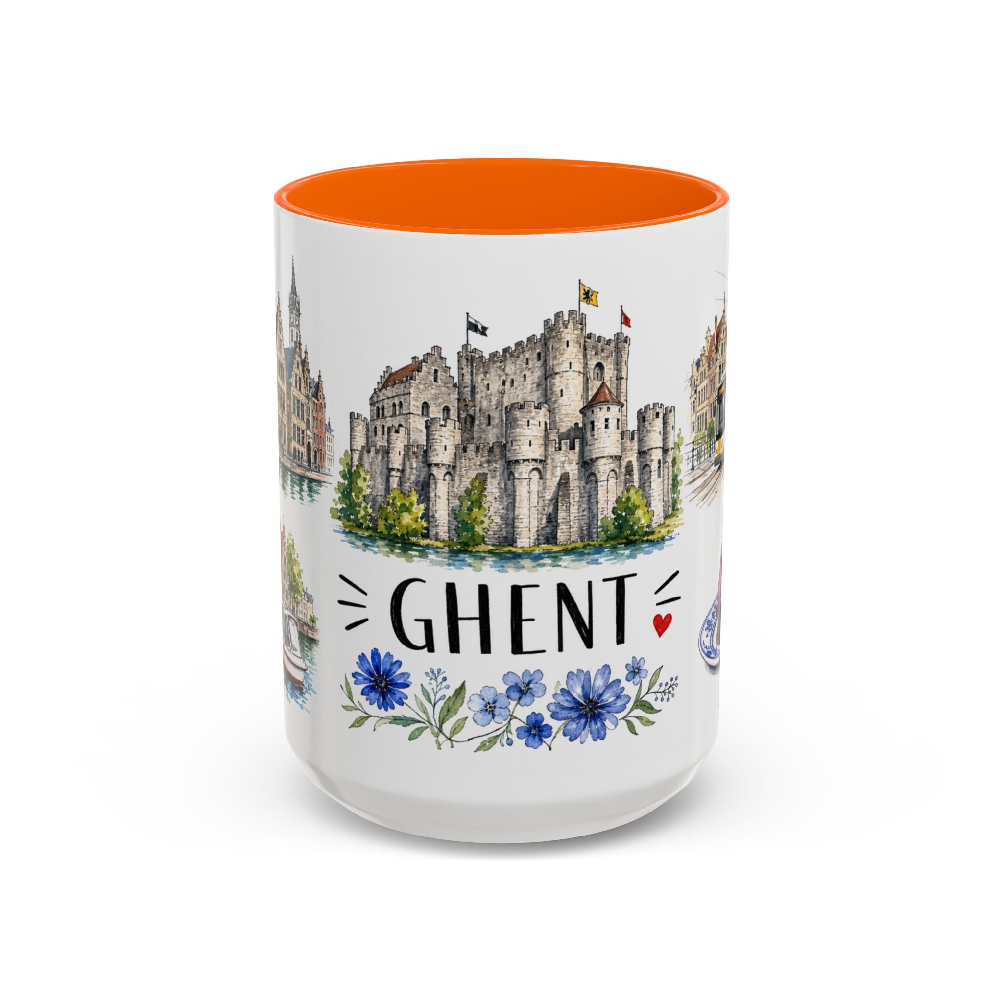 Ghent Illustrated Travel Mug | City Souvenir Accent Coffee Mug | 11oz 15oz Ceramic Cup