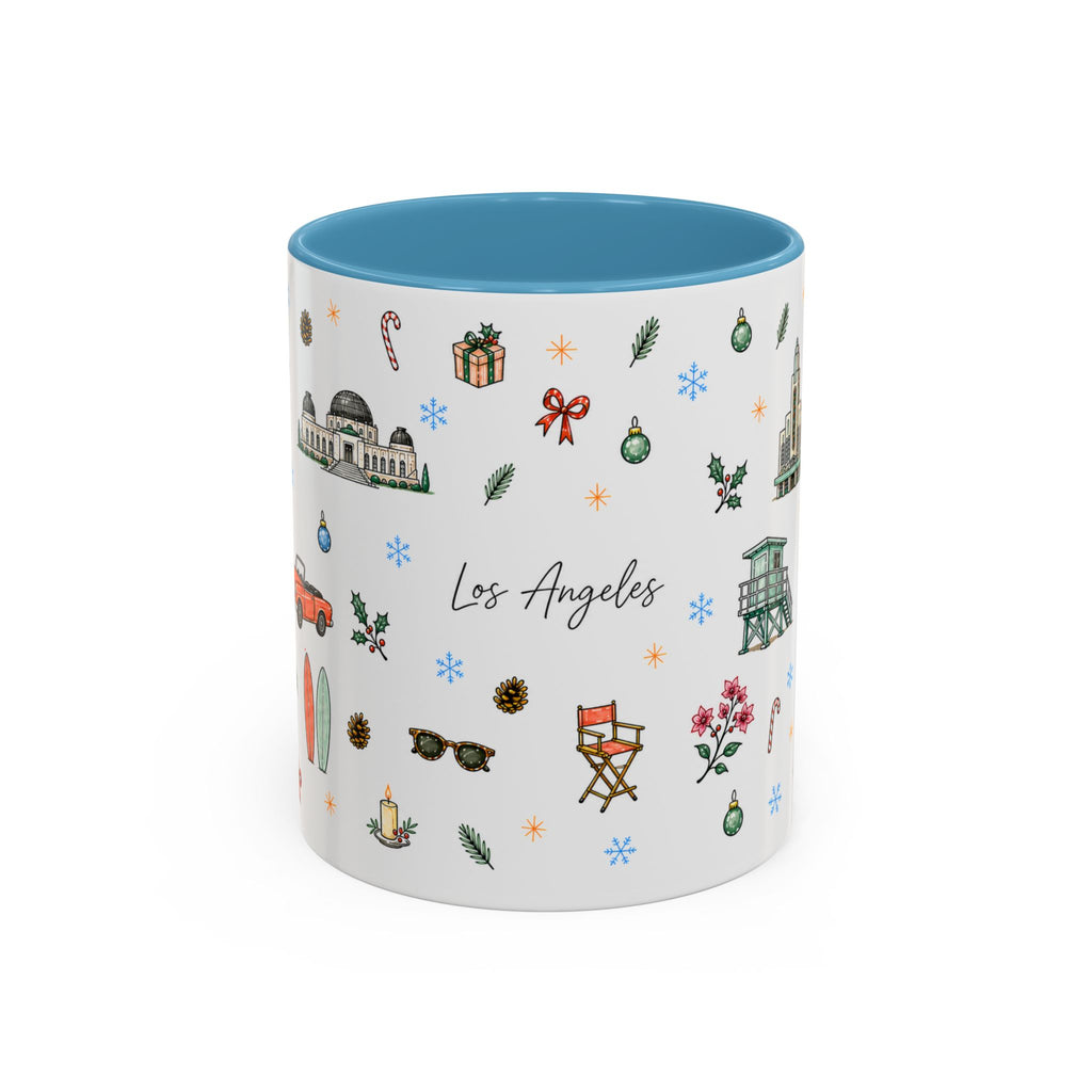 Los Angeles Christmas Mug | Watercolor City Souvenir | Ceramic Coffee Cup (11oz or 15oz)