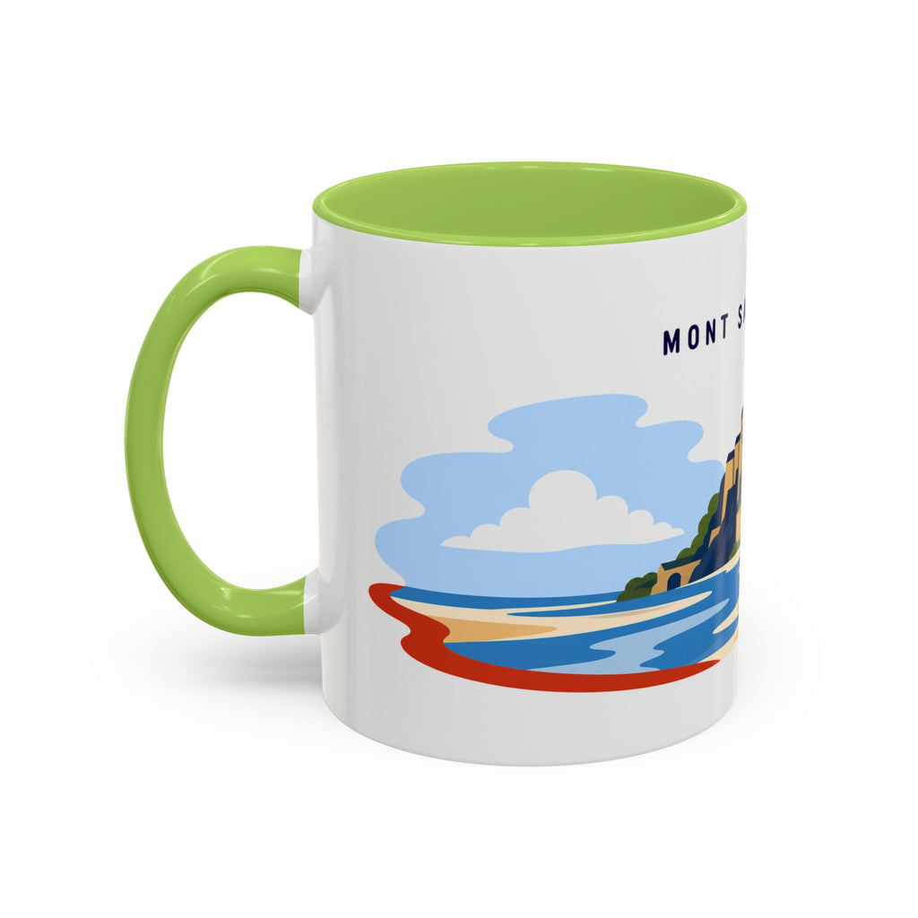 Mont Saint Michel Coffee Mug | Travel Destination Souvenir Gift | Accent Color Ceramic 11oz 15oz