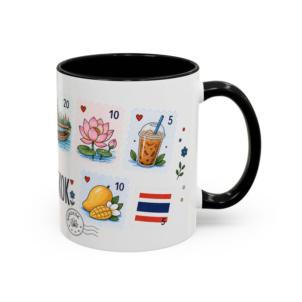 Bangkok Coffee Mug | Postage Stamp Collage Mug | Travel Souvenir Accent Cup 11oz 15oz