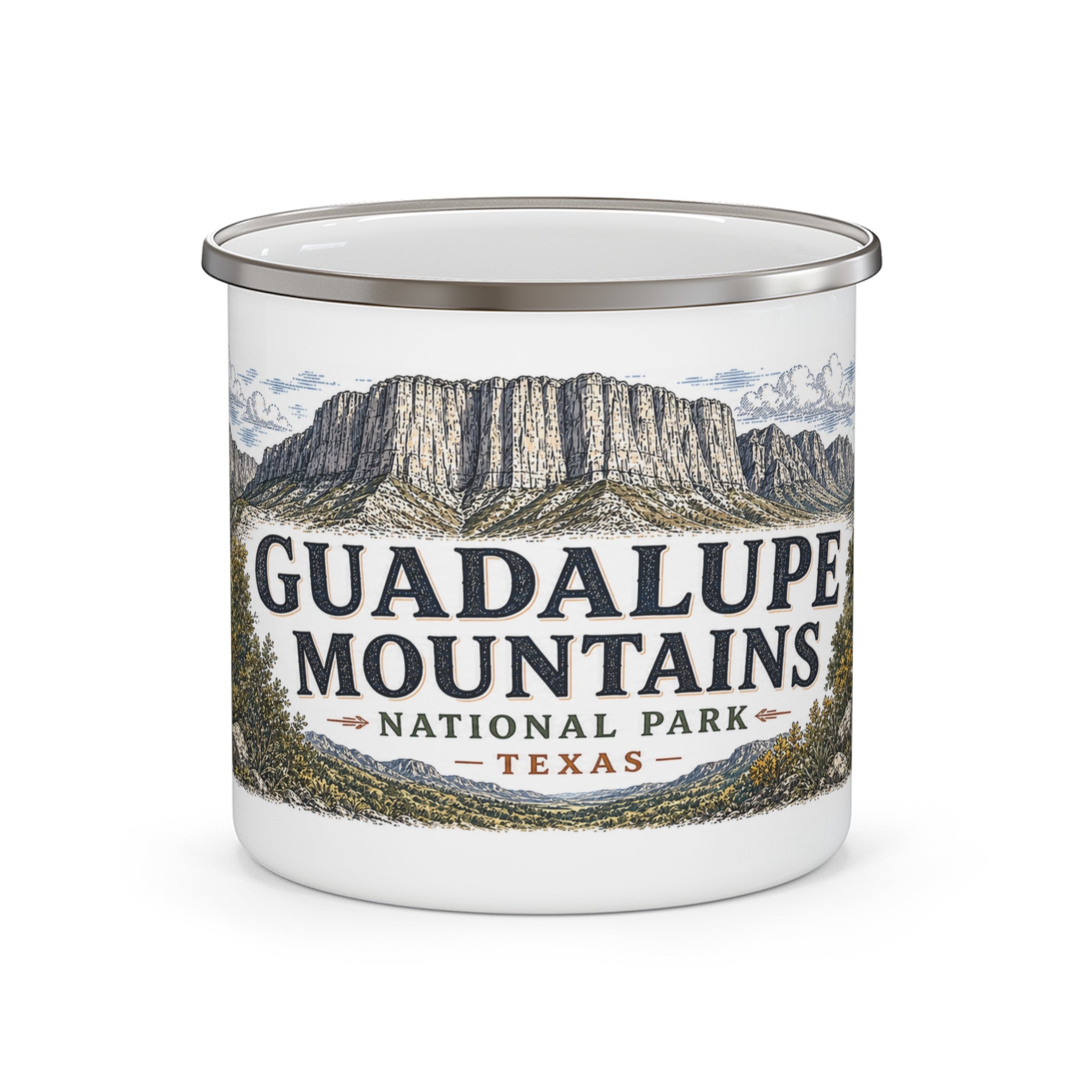 Guadalupe Mountains National Park Vintage Enamel Camping Mug | 12oz National Park Hiking Gift