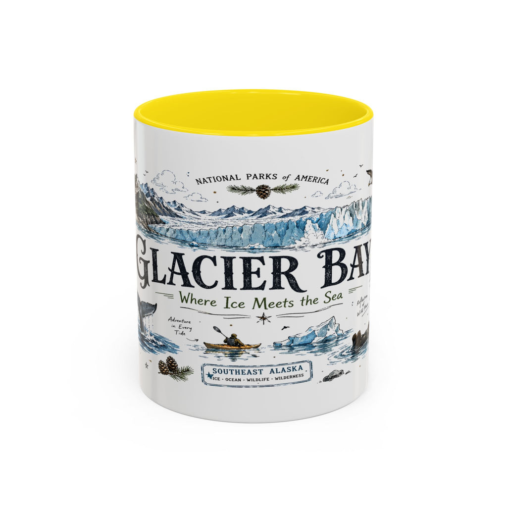 Glacier Bay National Park Coffee Mug | Alaska Wilderness Kayaking Gift | Accent Color Ceramic 11oz 15oz