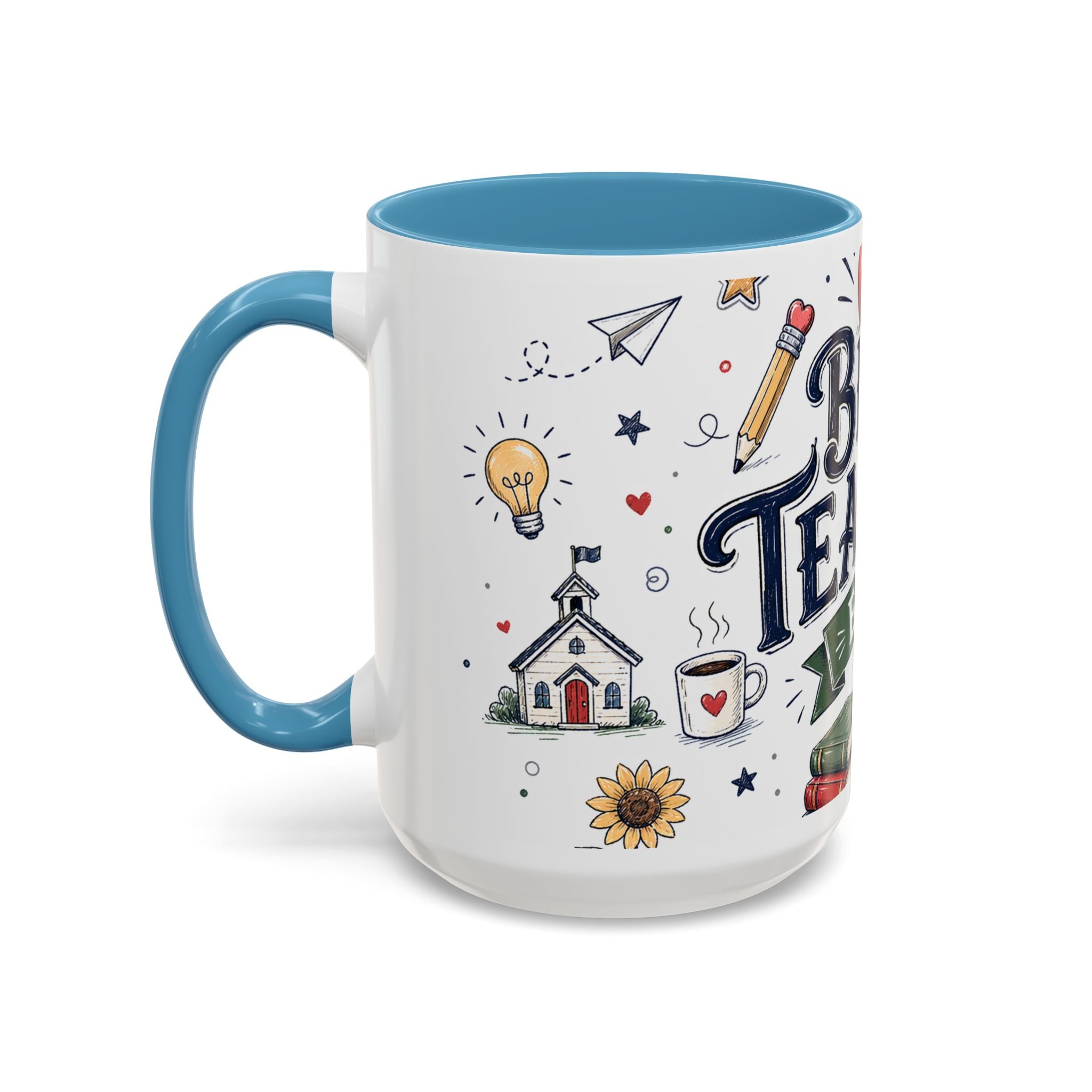 Best Teacher Ever Coffee Mug | Teacher Appreciation Gift | Accent Color Ceramic 11oz 15oz