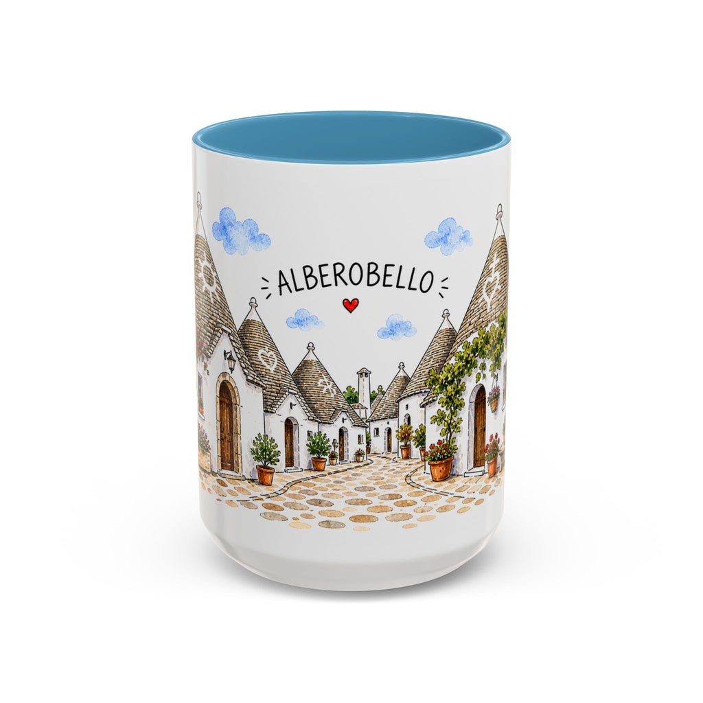 Alberobello Illustrated Travel Mug | Italy Souvenir Accent Coffee Mug | 11oz 15oz Ceramic Cup