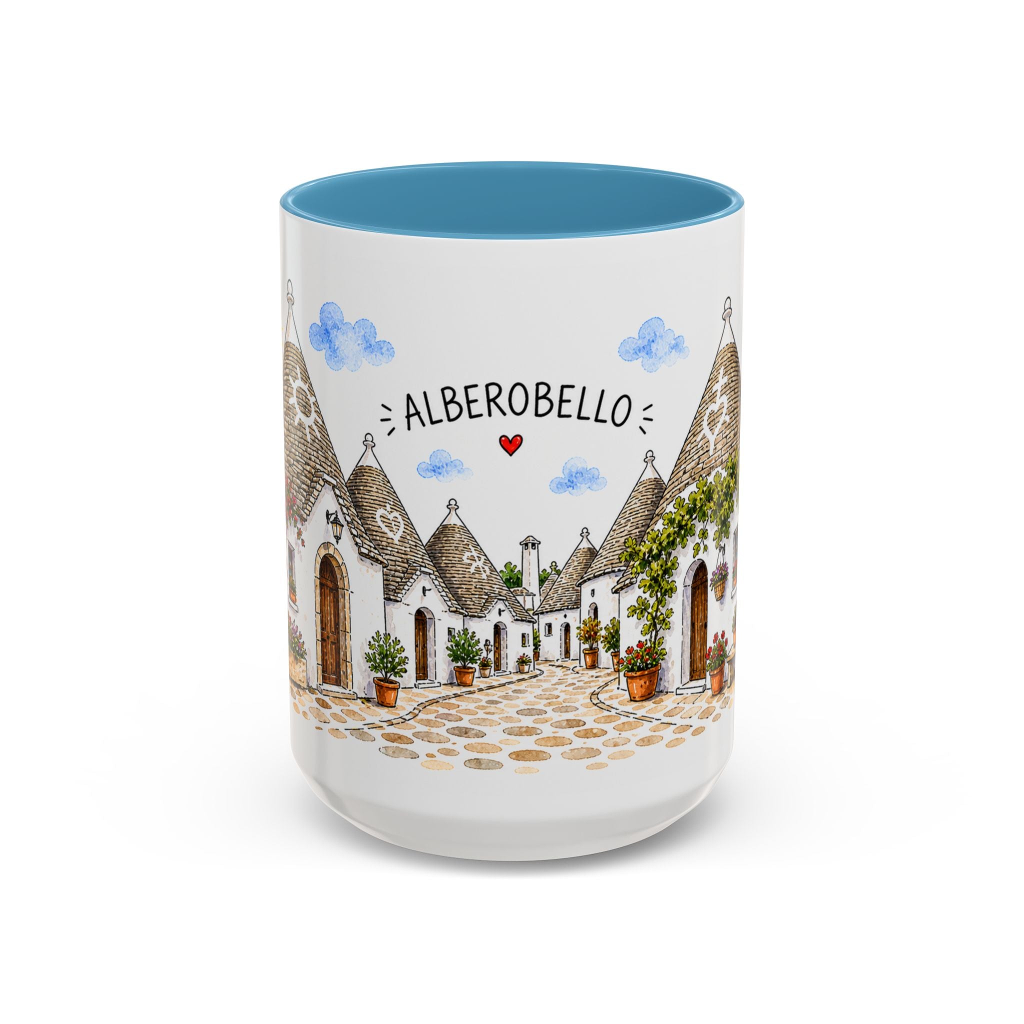 Alberobello Illustrated Travel Mug | Italy Souvenir Accent Coffee Mug | 11oz 15oz Ceramic Cup