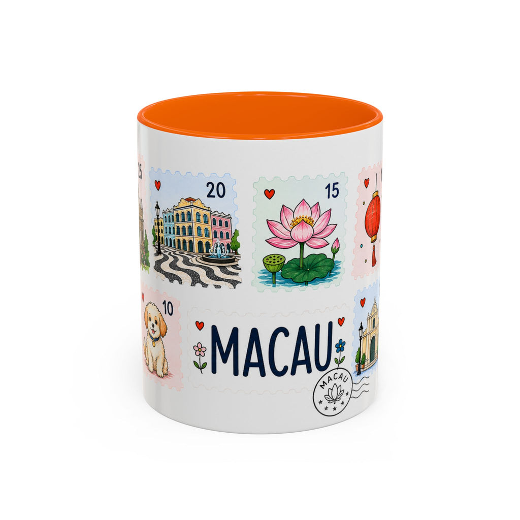 Macau Coffee Mug | Postage Stamp Collage Mug | Travel Souvenir Accent Cup 11oz 15oz