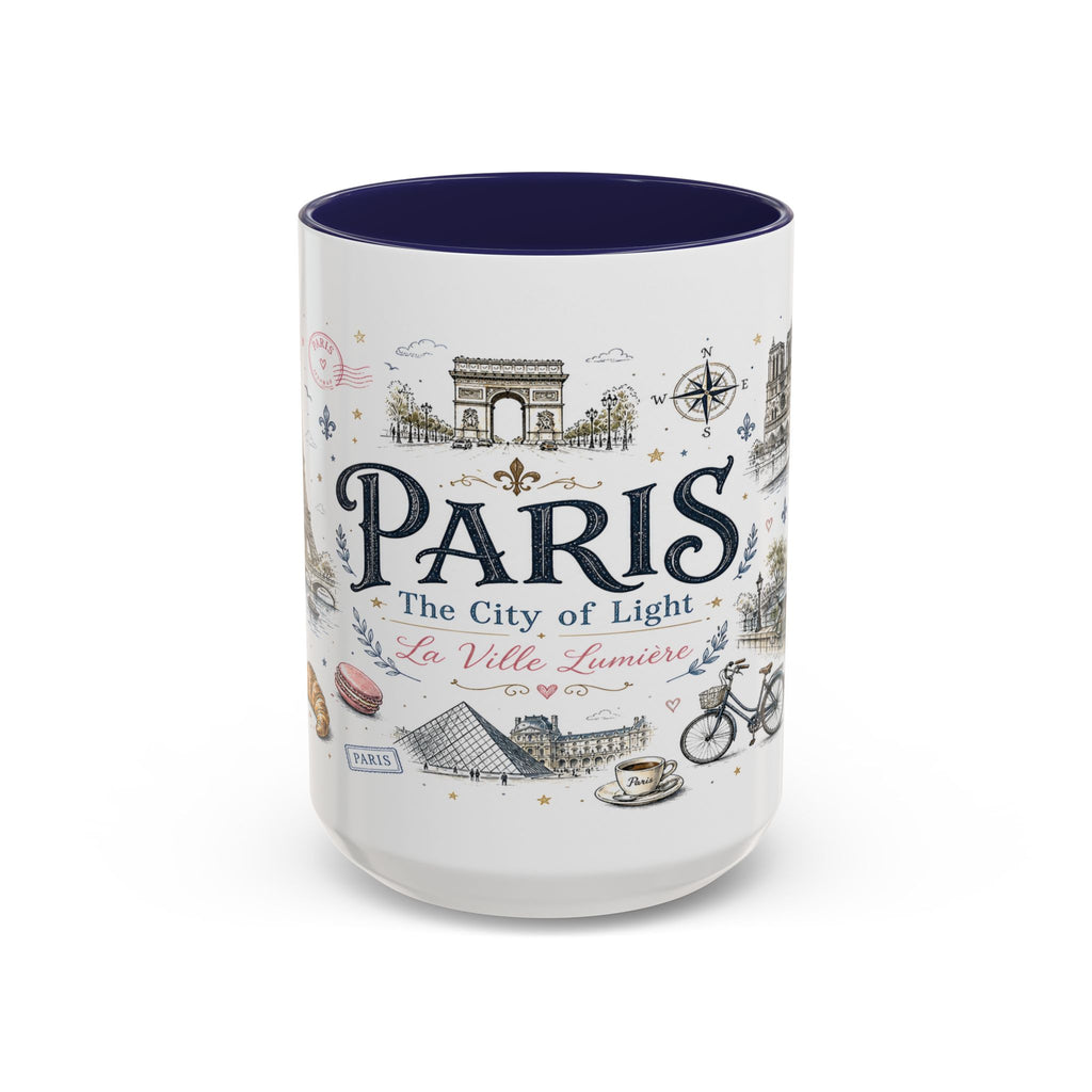Paris Coffee Mug | France Souvenir Travel Gift | Accent Color Ceramic 11oz 15oz