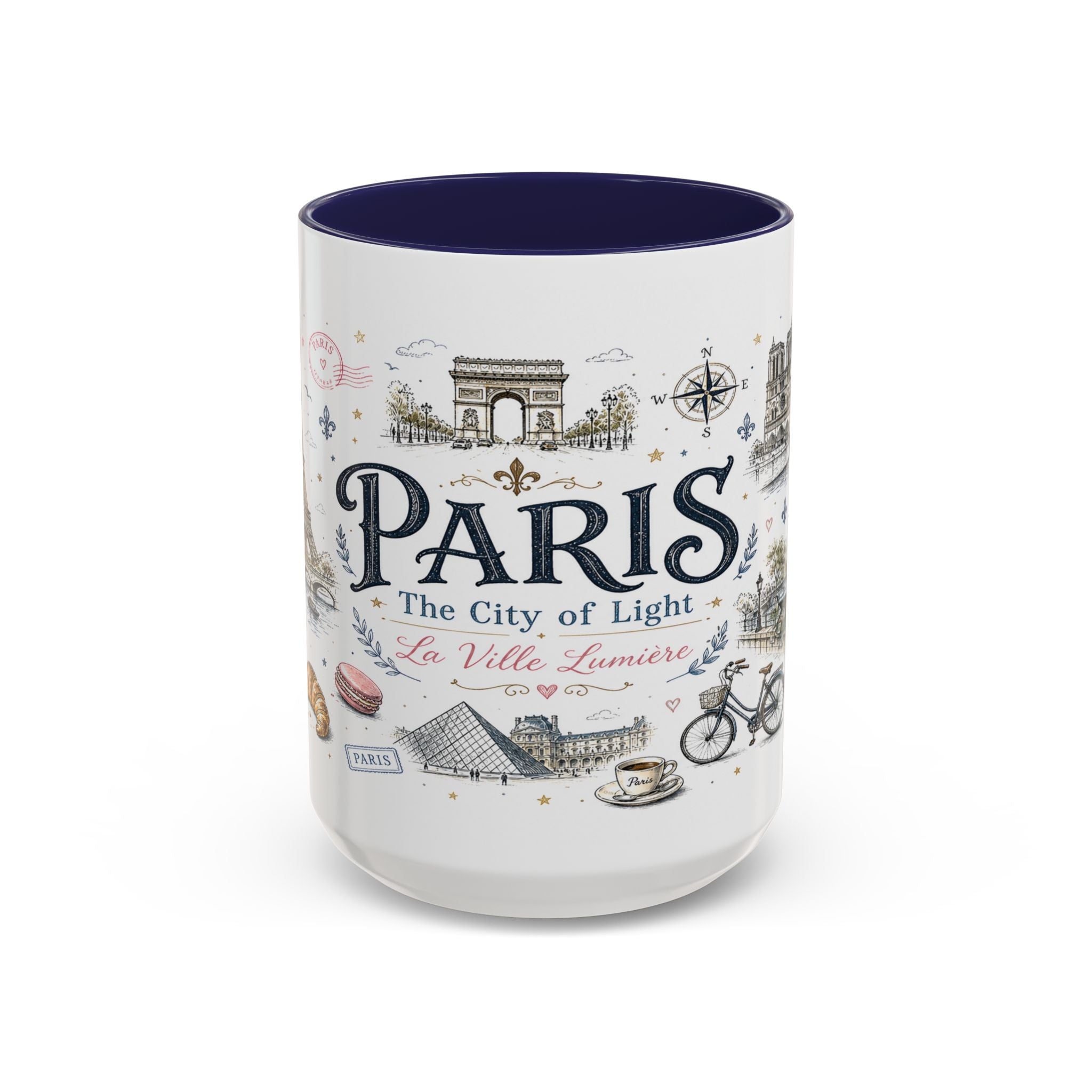 Paris Coffee Mug | France Souvenir Travel Gift | Accent Color Ceramic 11oz 15oz