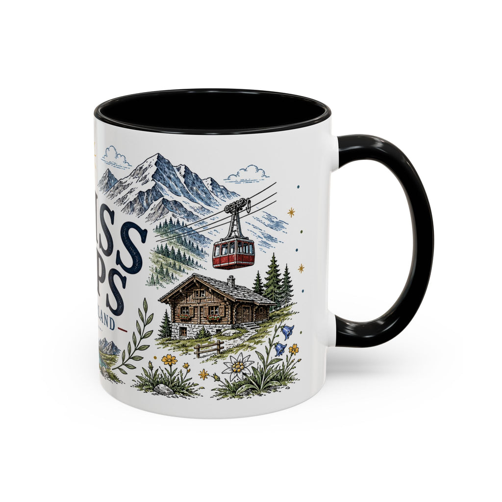 Swiss Alps Coffee Mug | Travel Destination Souvenir Gift | Accent Color Ceramic 11oz 15oz