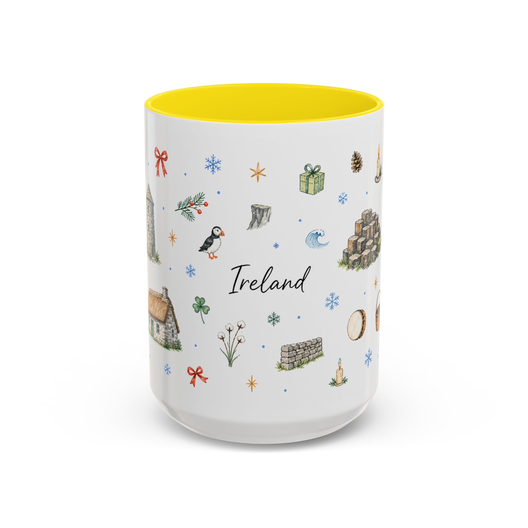 Ireland Christmas Mug | Watercolor Travel Souvenir | Holiday Gift | Accent Ceramic Coffee Cup 11oz 15oz