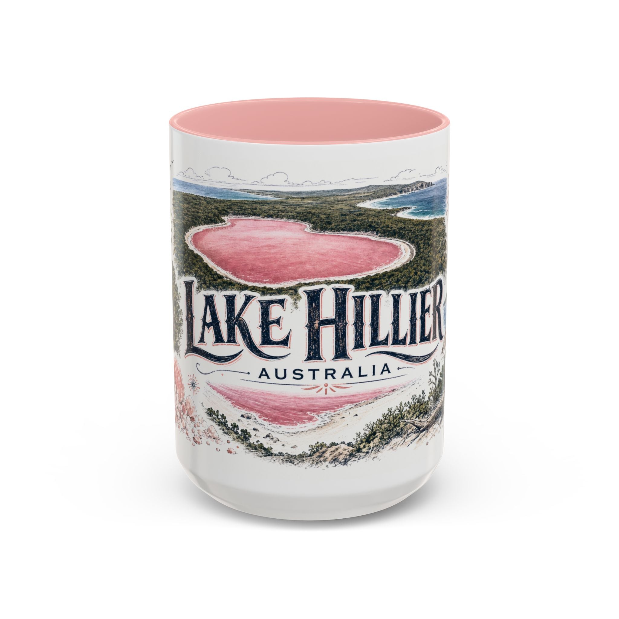 Lake Hillier Mug, Australia Travel Souvenir, Bucket List Gift, Accent Ceramic Coffee Mug 11oz 15oz