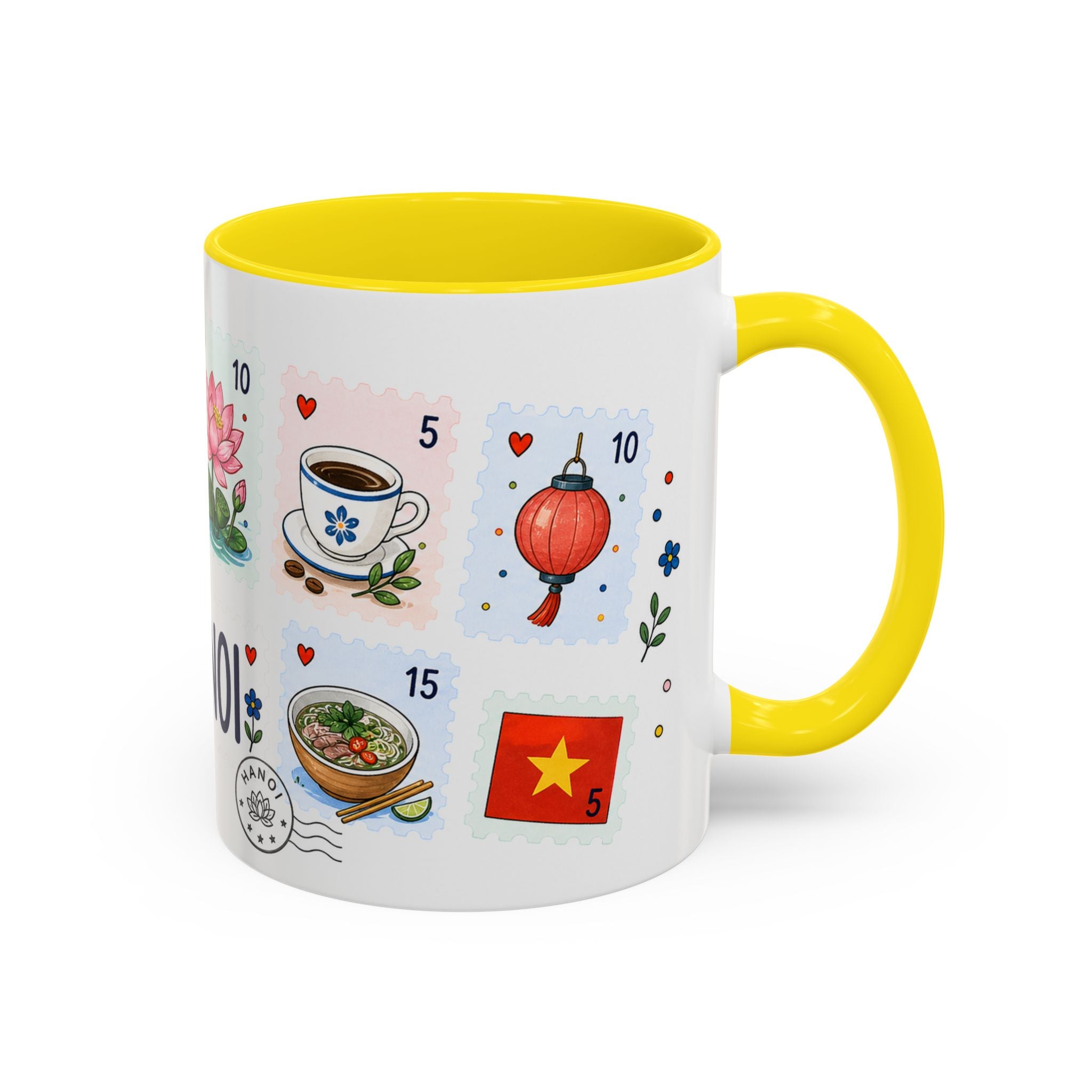 Hanoi Coffee Mug | Postage Stamp Collage Mug | Travel Souvenir Accent Cup 11oz 15oz