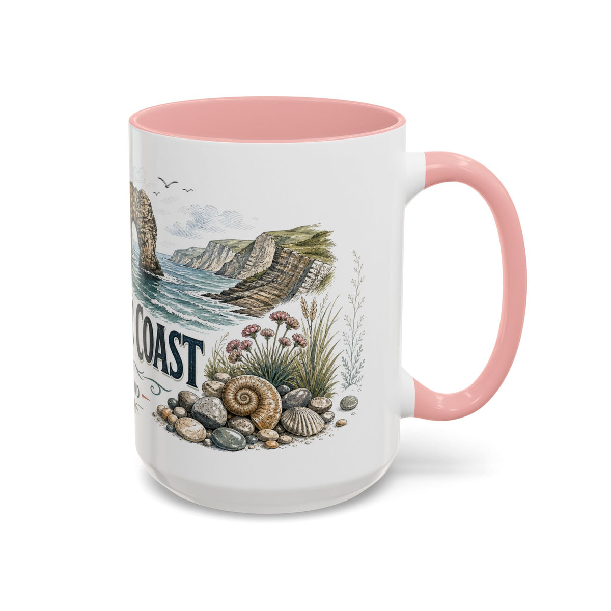 Jurassic Coast Mug, England Travel Souvenir, Bucket List Gift, Accent Ceramic Coffee Mug 11oz 15oz