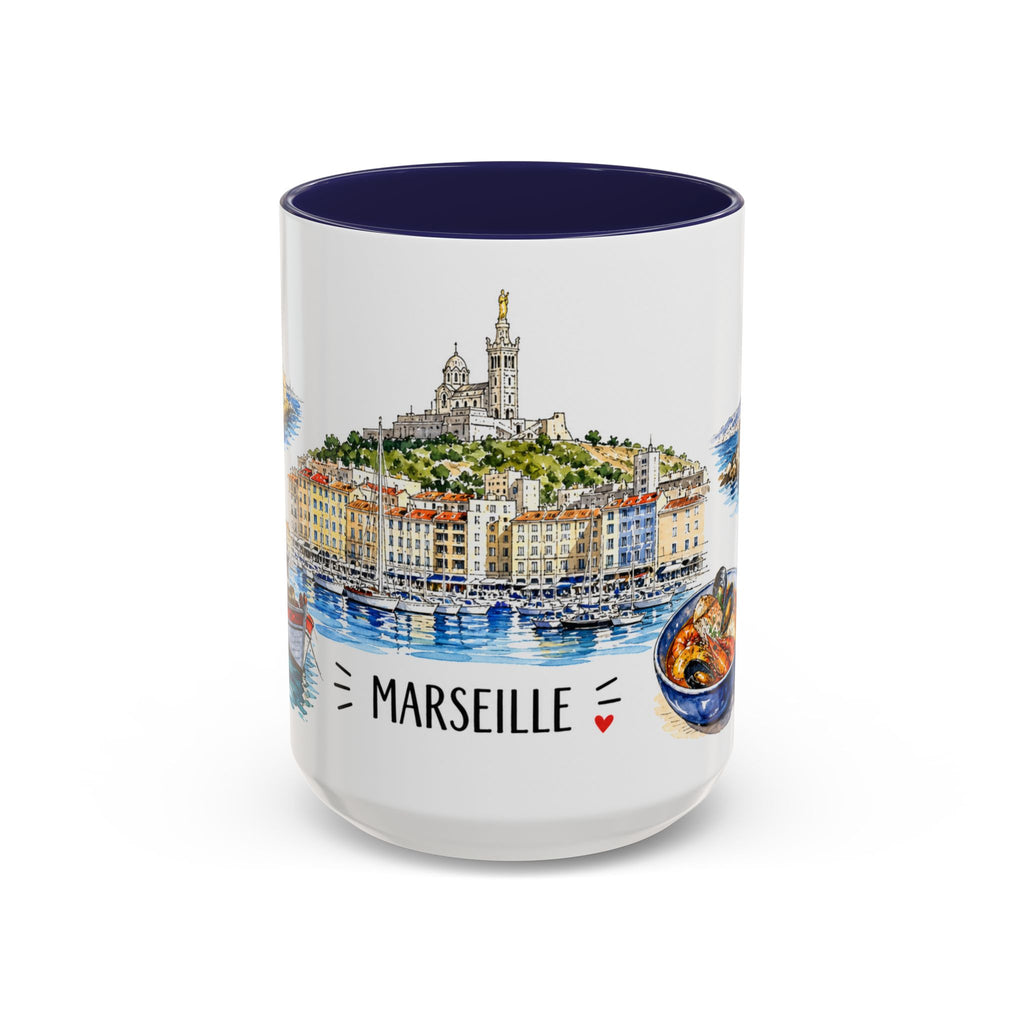 Marseille Illustrated Travel Mug | City Souvenir Accent Coffee Mug | 11oz 15oz Ceramic Cup