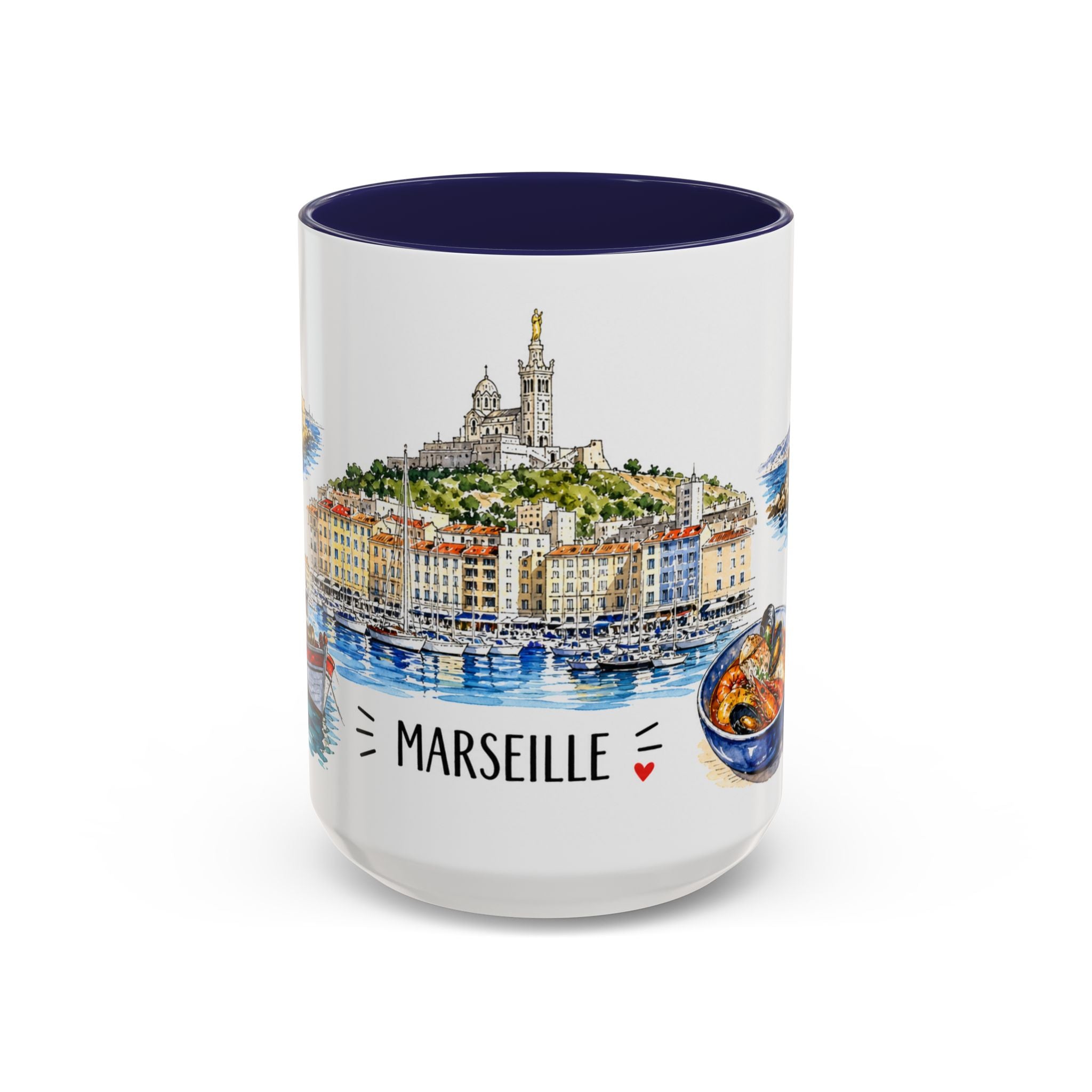 Marseille Illustrated Travel Mug | City Souvenir Accent Coffee Mug | 11oz 15oz Ceramic Cup