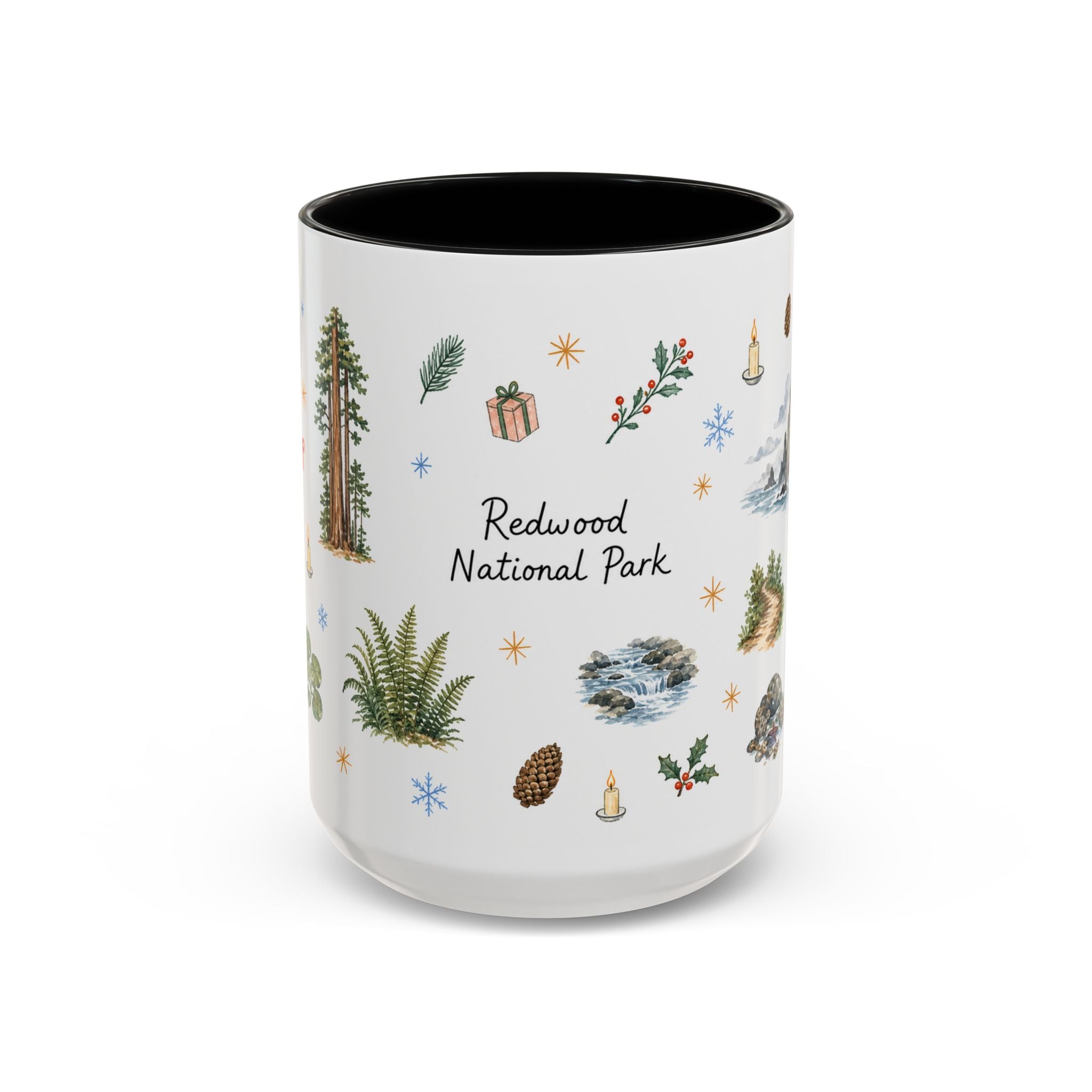 Redwood National Park Christmas Mug | Watercolor Travel Souvenir | Holiday Gift | Accent Ceramic Coffee Cup 11oz 15oz