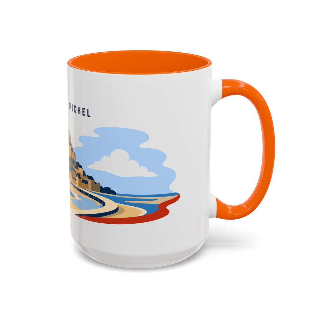 Mont Saint Michel Coffee Mug | Travel Destination Souvenir Gift | Accent Color Ceramic 11oz 15oz