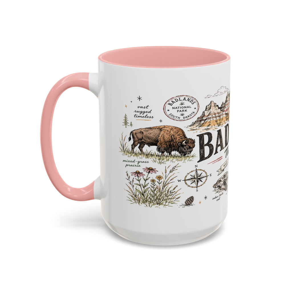 Badlands National Park Coffee Mug | South Dakota Prairie Fossil Hiking Gift | Accent Color Ceramic 11oz 15oz