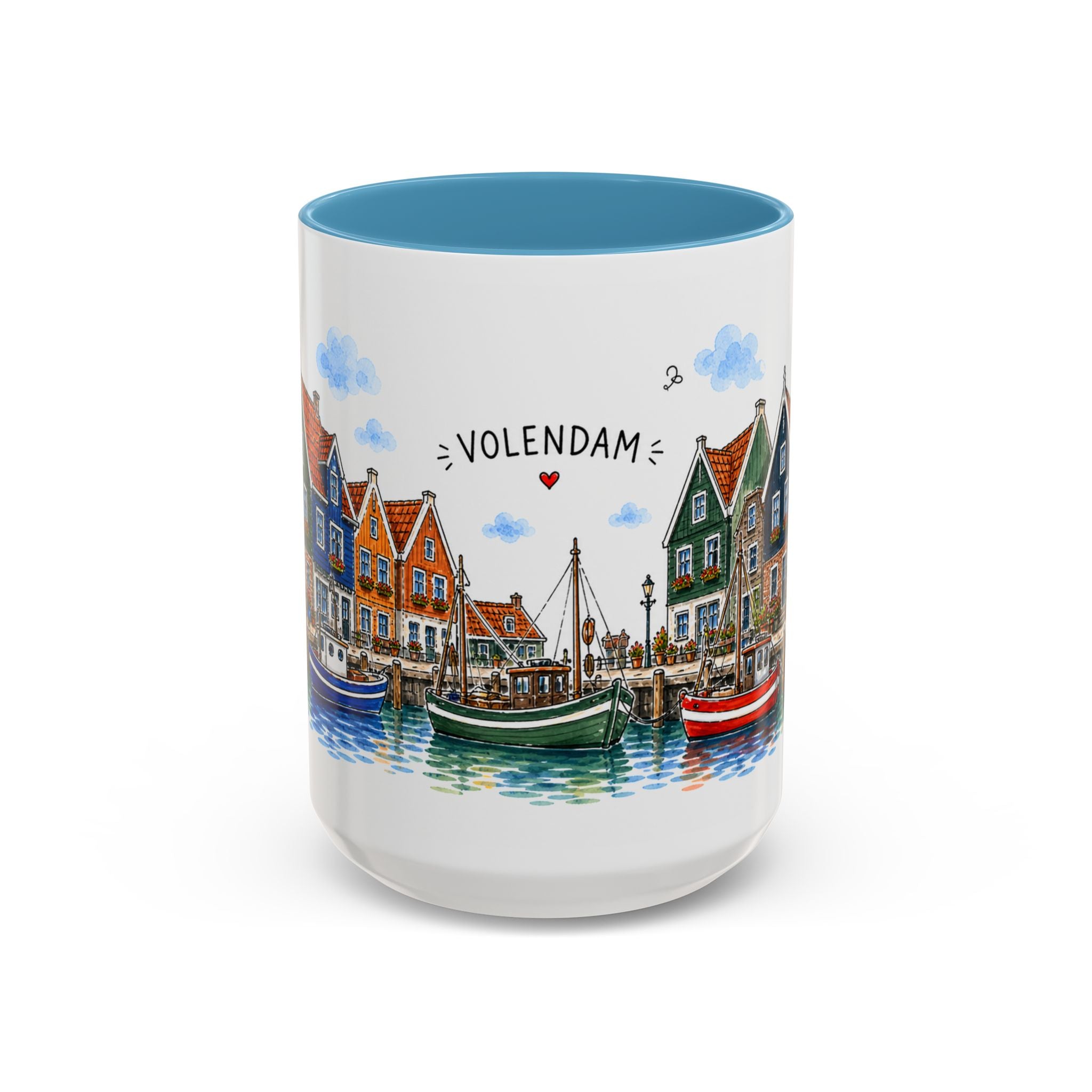 Volendam Illustrated Travel Mug | Netherlands Souvenir Accent Coffee Mug | 11oz 15oz Ceramic Cup