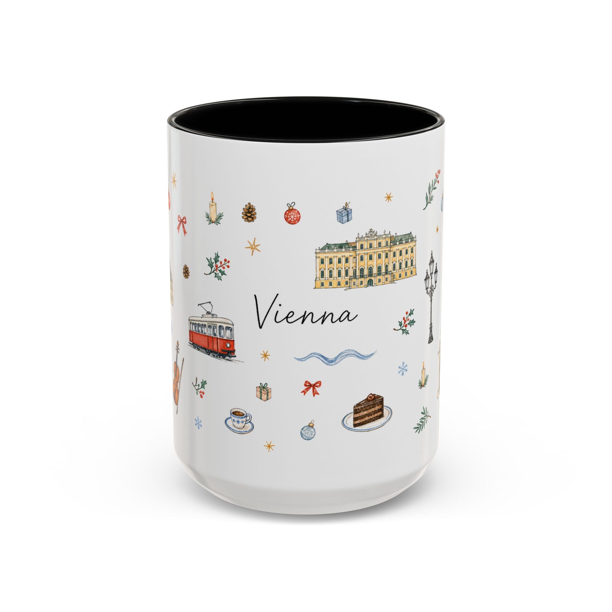 Vienna Christmas Mug | Watercolor Travel Souvenir | Holiday Gift | Accent Ceramic Coffee Cup 11oz 15oz