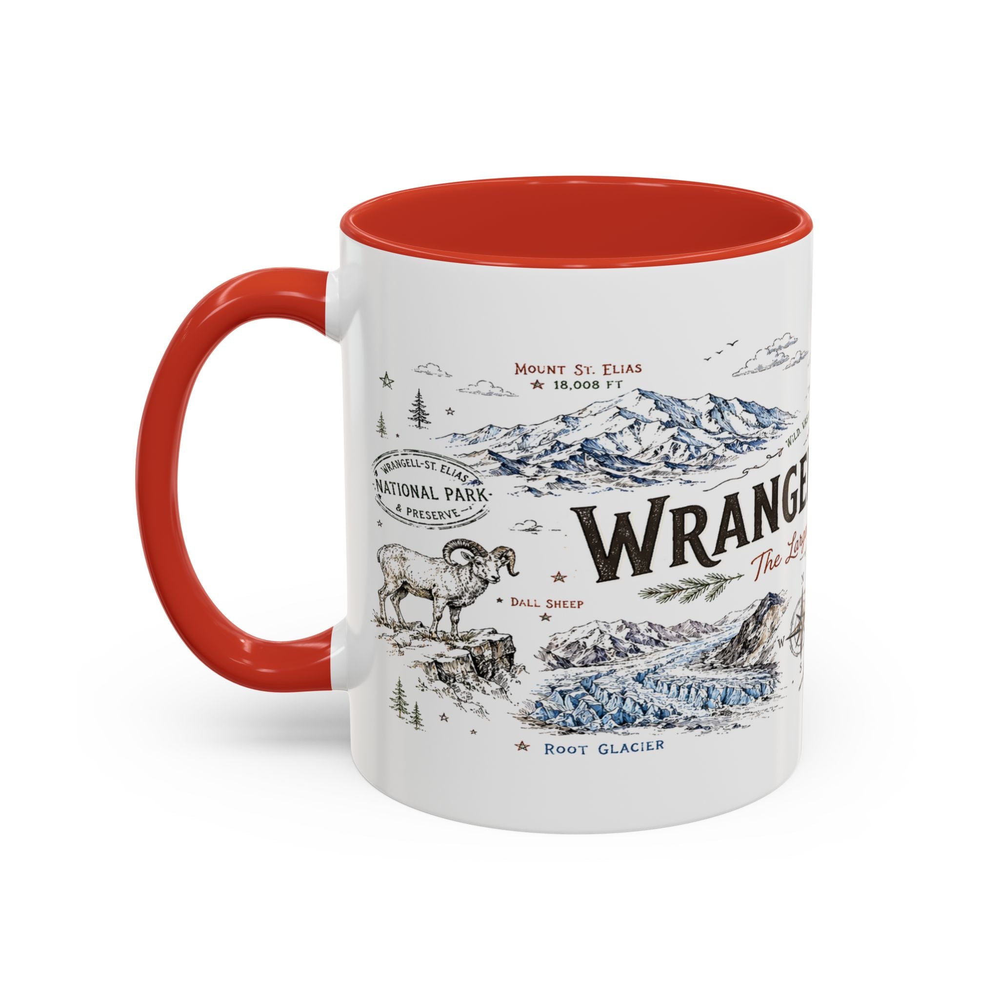 Wrangell-St. Elias National Park Coffee Mug | Alaska Wilderness Climbing Gift | Accent Color Ceramic 11oz 15oz
