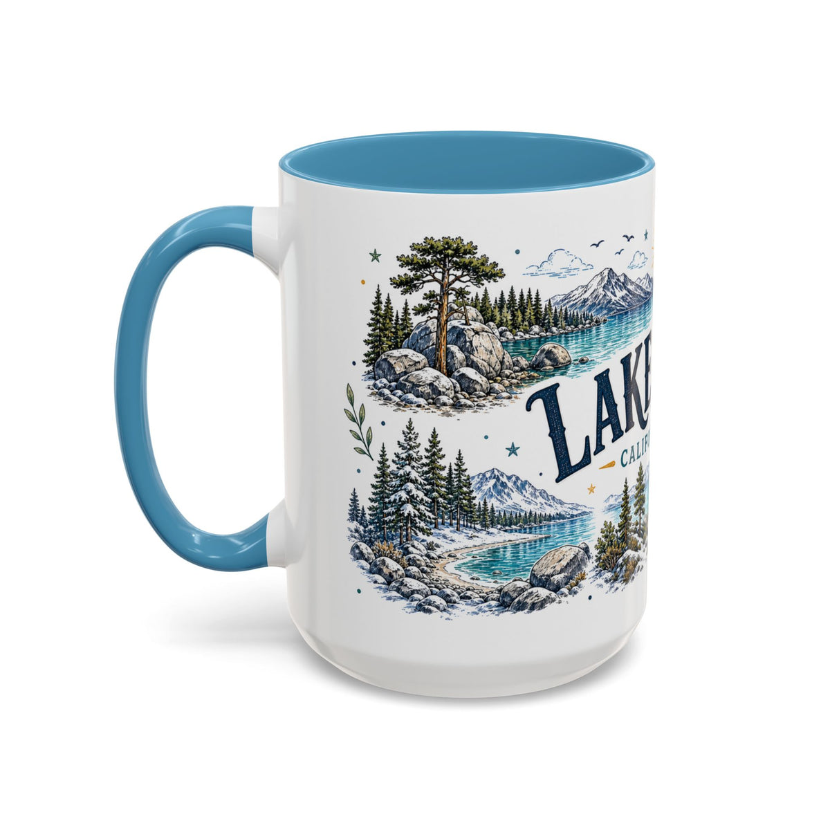 Lake Tahoe Mug, California Nevada Travel Souvenir, Bucket List Gift, Accent Ceramic Coffee Mug 11oz 15oz