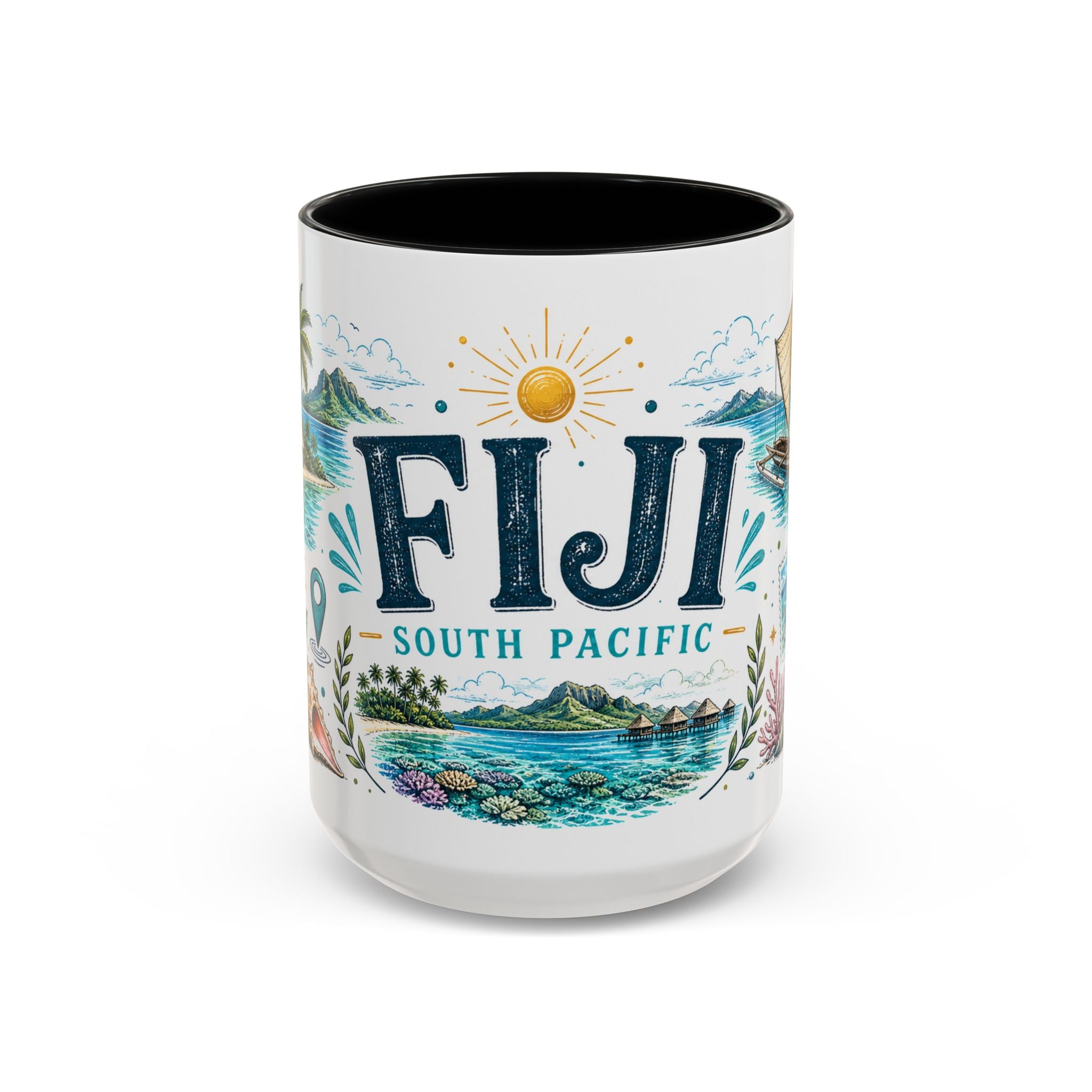 Fiji Coffee Mug | Travel Destination Souvenir Gift | Accent Color Ceramic 11oz 15oz