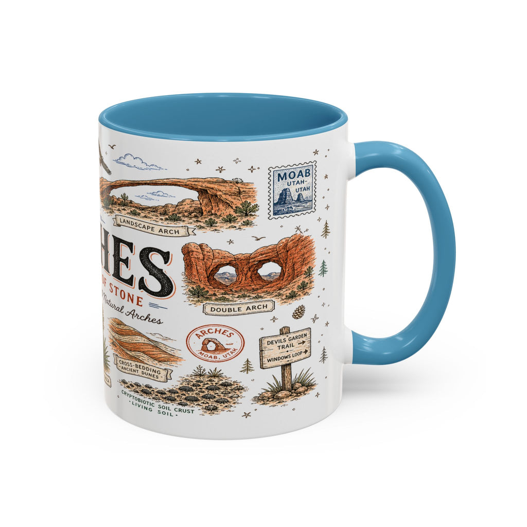 Arches Coffee Mug | National Park Hiking Utah Gift | Accent Color Ceramic 11oz 15oz