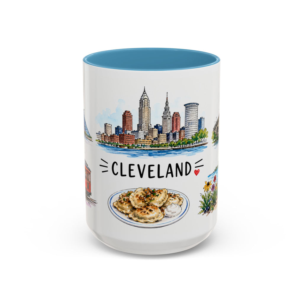 Cleveland Illustrated Travel Mug | City Souvenir Accent Coffee Mug | 11oz 15oz Ceramic Cup