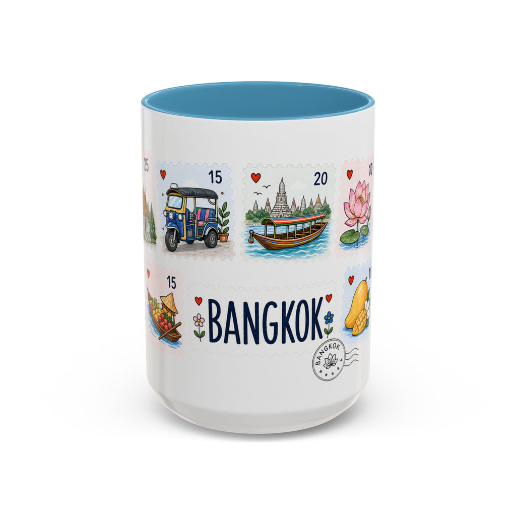 Bangkok Coffee Mug | Postage Stamp Collage Mug | Travel Souvenir Accent Cup 11oz 15oz