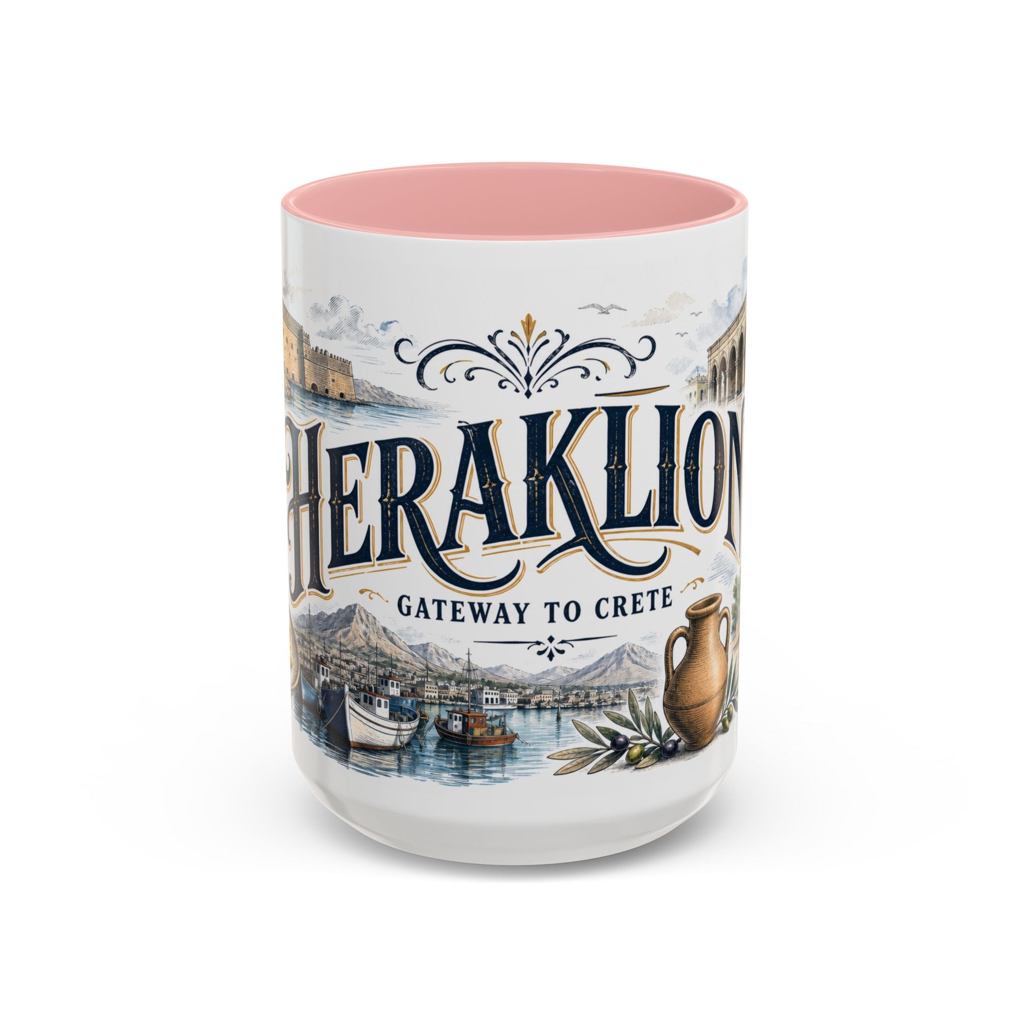 Heraklion Coffee Mug | Greece Travel Souvenir | Vintage Illustrated City Gift | 11 oz 15 oz Accent Mug