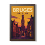 Bruges Belgium Framed Poster | Vintage Travel Wall Art | Black Walnut White Frame | 16x24 20x30