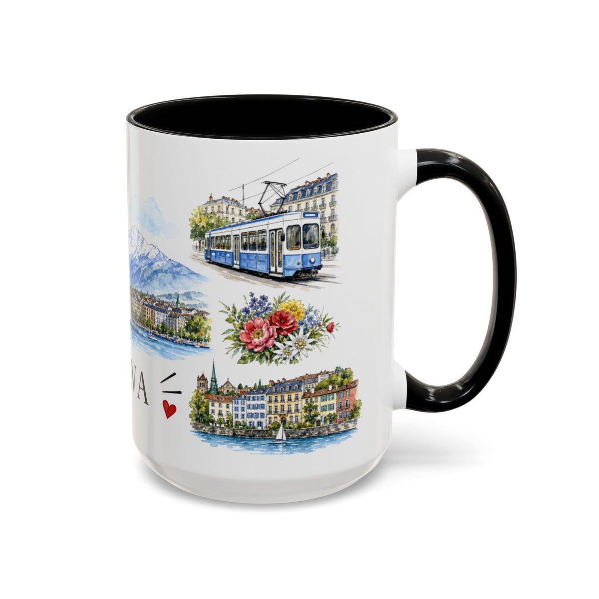 Geneva Illustrated Travel Mug | City Souvenir Accent Coffee Mug | 11oz 15oz Ceramic Cup