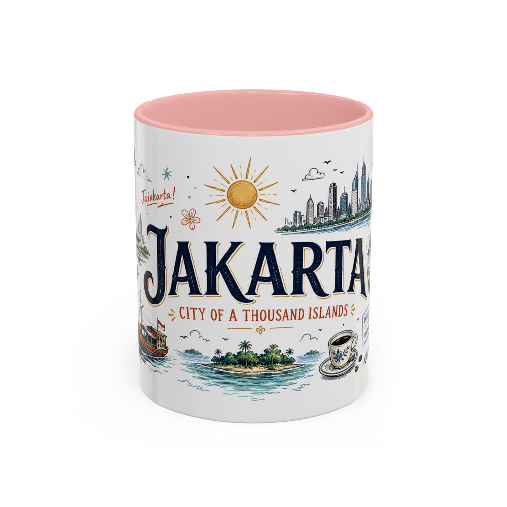 Jakarta Coffee Mug | Indonesia Souvenir Travel Gift | Accent Color Ceramic 11oz 15oz