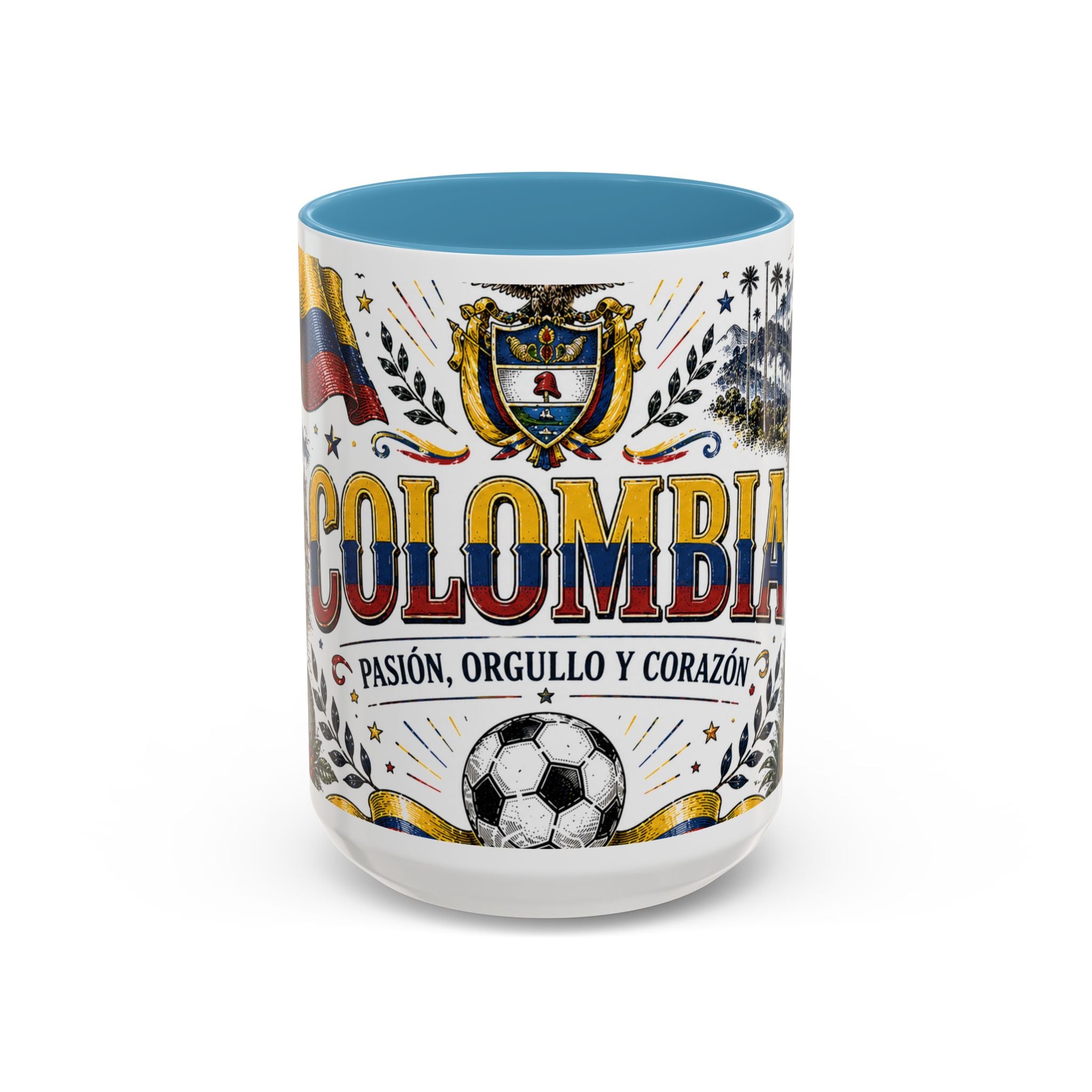 Colombia Soccer Coffee Mug | World Cup Fan Gift | Accent Color Ceramic 11oz 15oz Match Day Cup