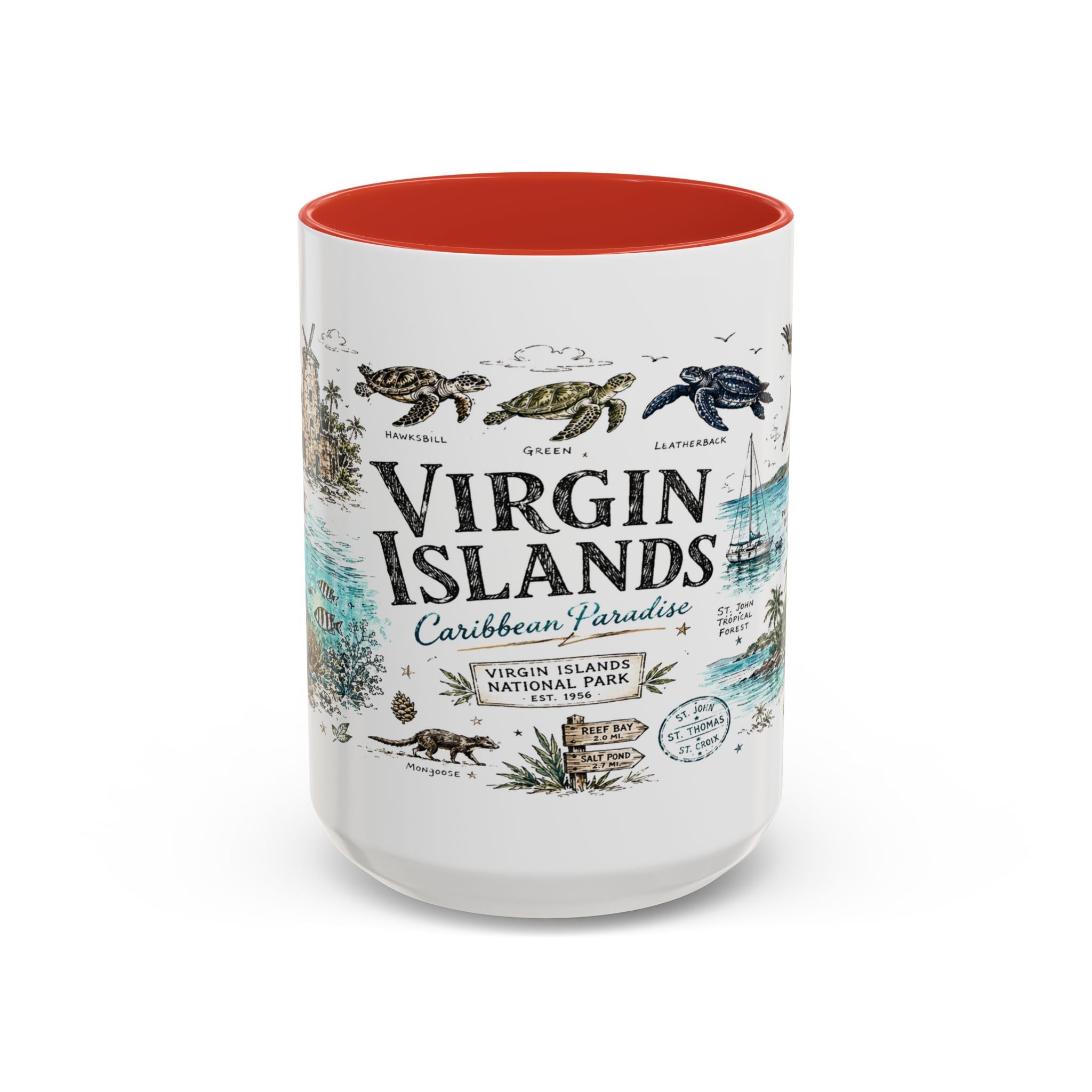 Virgin Islands National Park Coffee Mug | Caribbean Beach Snorkeling Reef Gift | Accent Color Ceramic 11oz 15oz