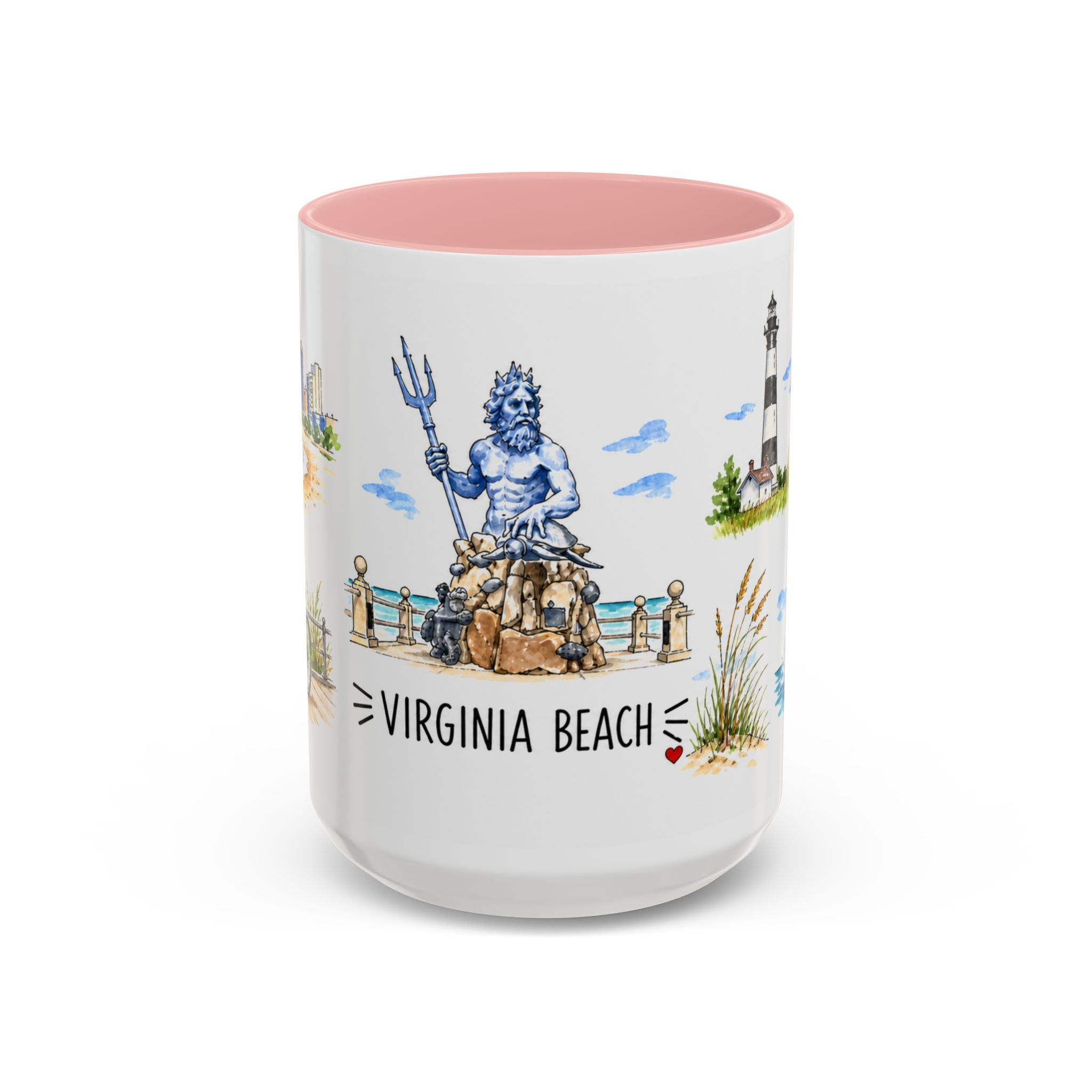 Virginia Beach Illustrated Travel Mug | City Souvenir Accent Coffee Mug | 11oz 15oz Ceramic Cup
