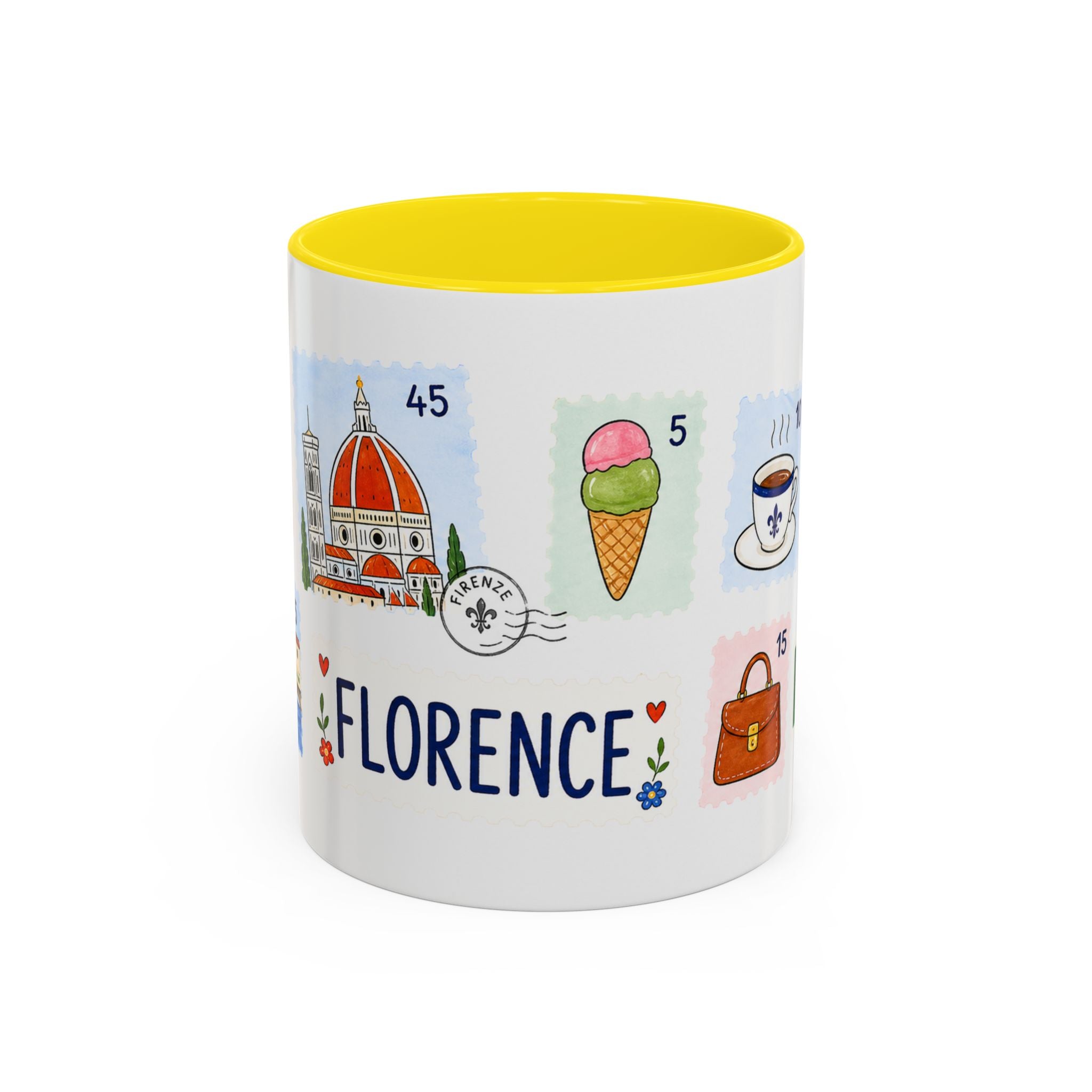 Florence Coffee Mug | Postage Stamp Collage Mug | Travel Souvenir Accent Cup 11oz 15oz