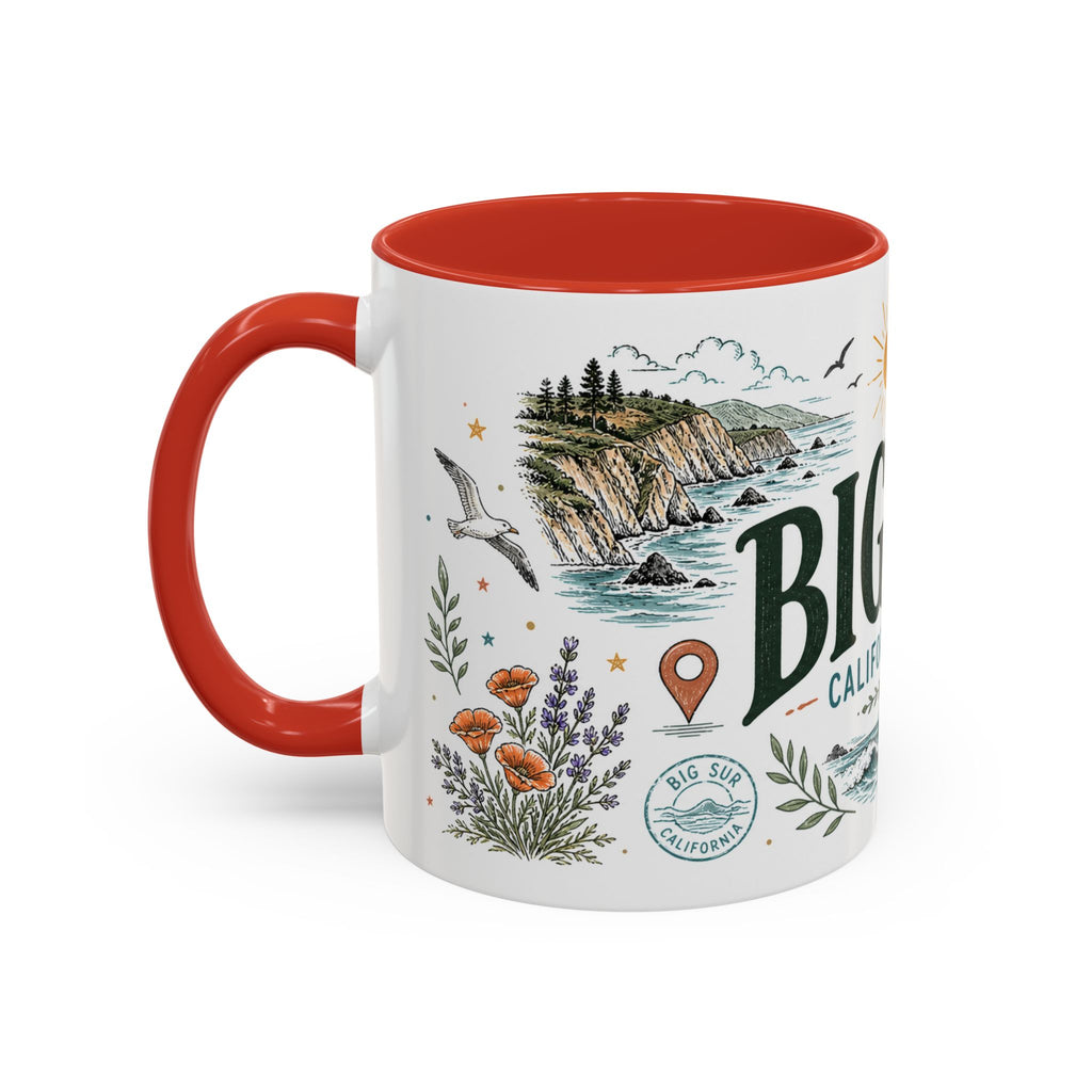 Big Sur Coffee Mug | Travel Destination Souvenir Gift | Accent Color Ceramic 11oz 15oz