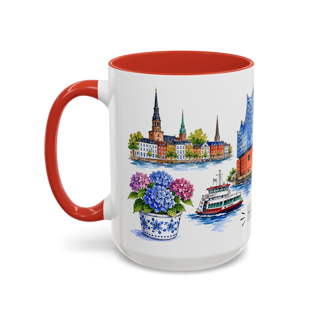 Hamburg Illustrated Travel Mug | City Souvenir Accent Coffee Mug | 11oz 15oz Ceramic Cup