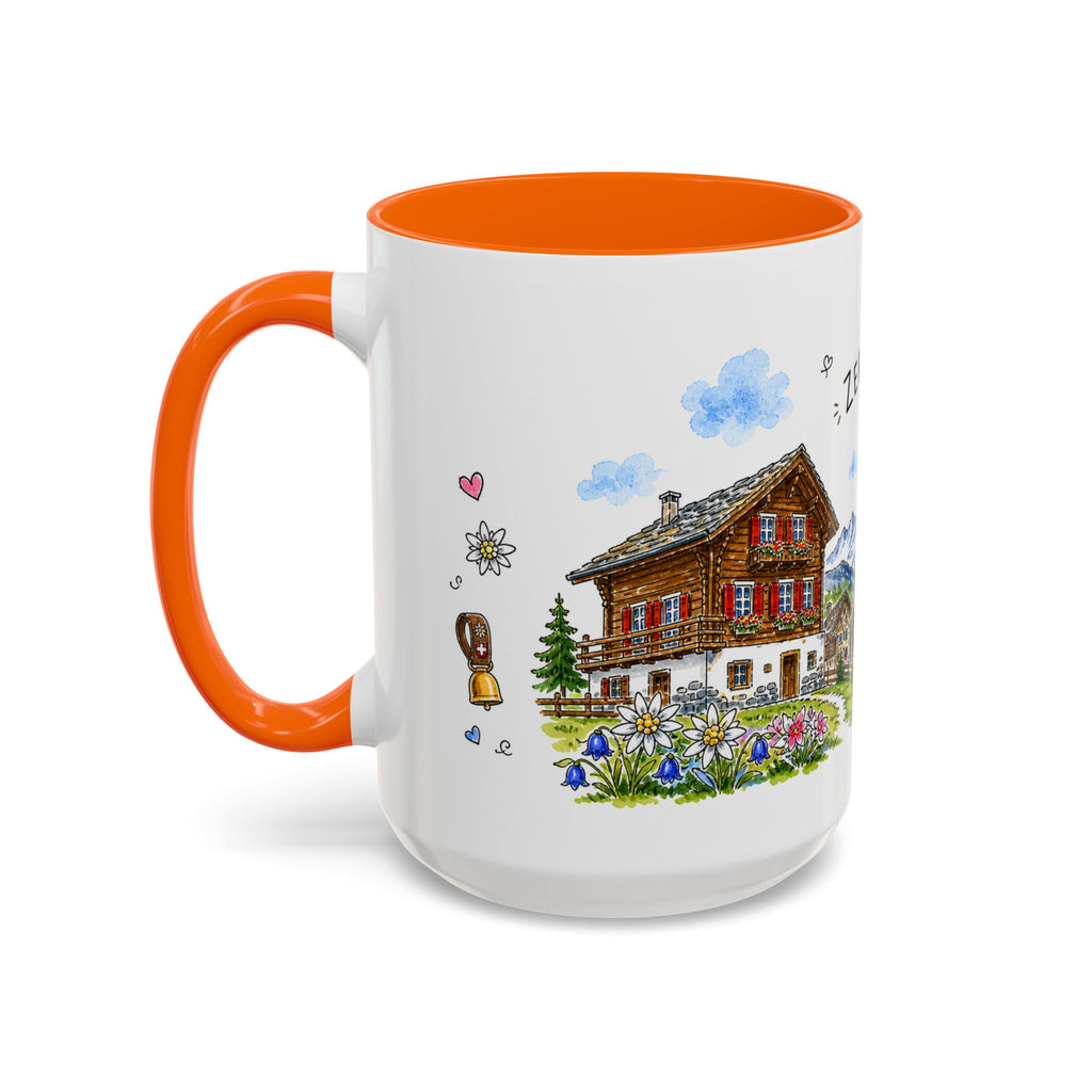 Zermatt Illustrated Travel Mug | Switzerland Souvenir Accent Coffee Mug | 11oz 15oz Ceramic Cup