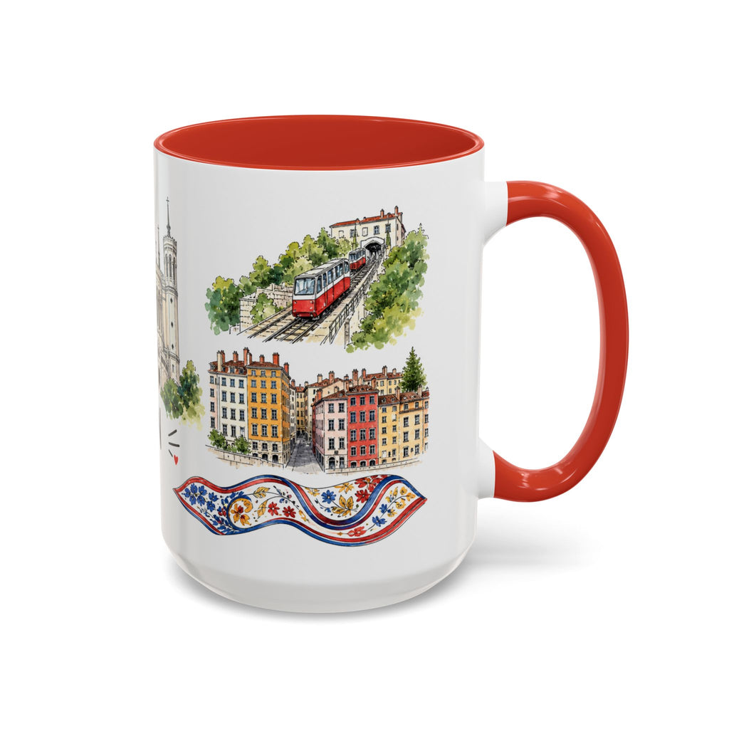 Lyon Illustrated Travel Mug | City Souvenir Accent Coffee Mug | 11oz 15oz Ceramic Cup