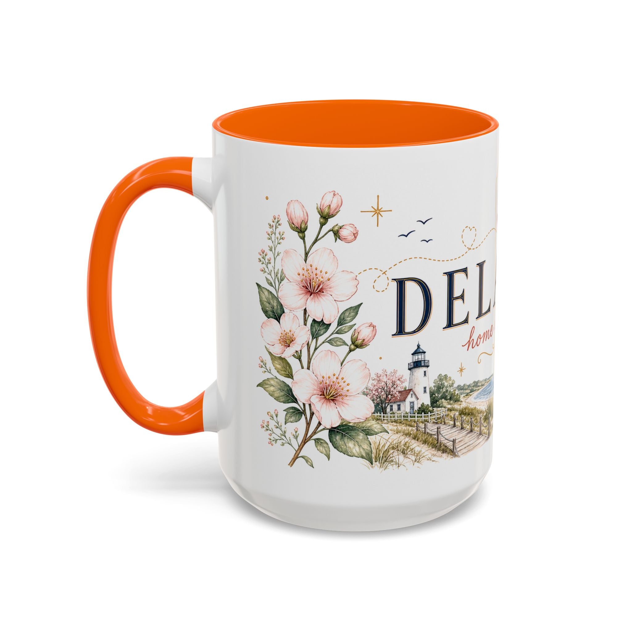 Delaware State Map Mug | Botanical Beach Accent Coffee Cup (11oz/15oz)